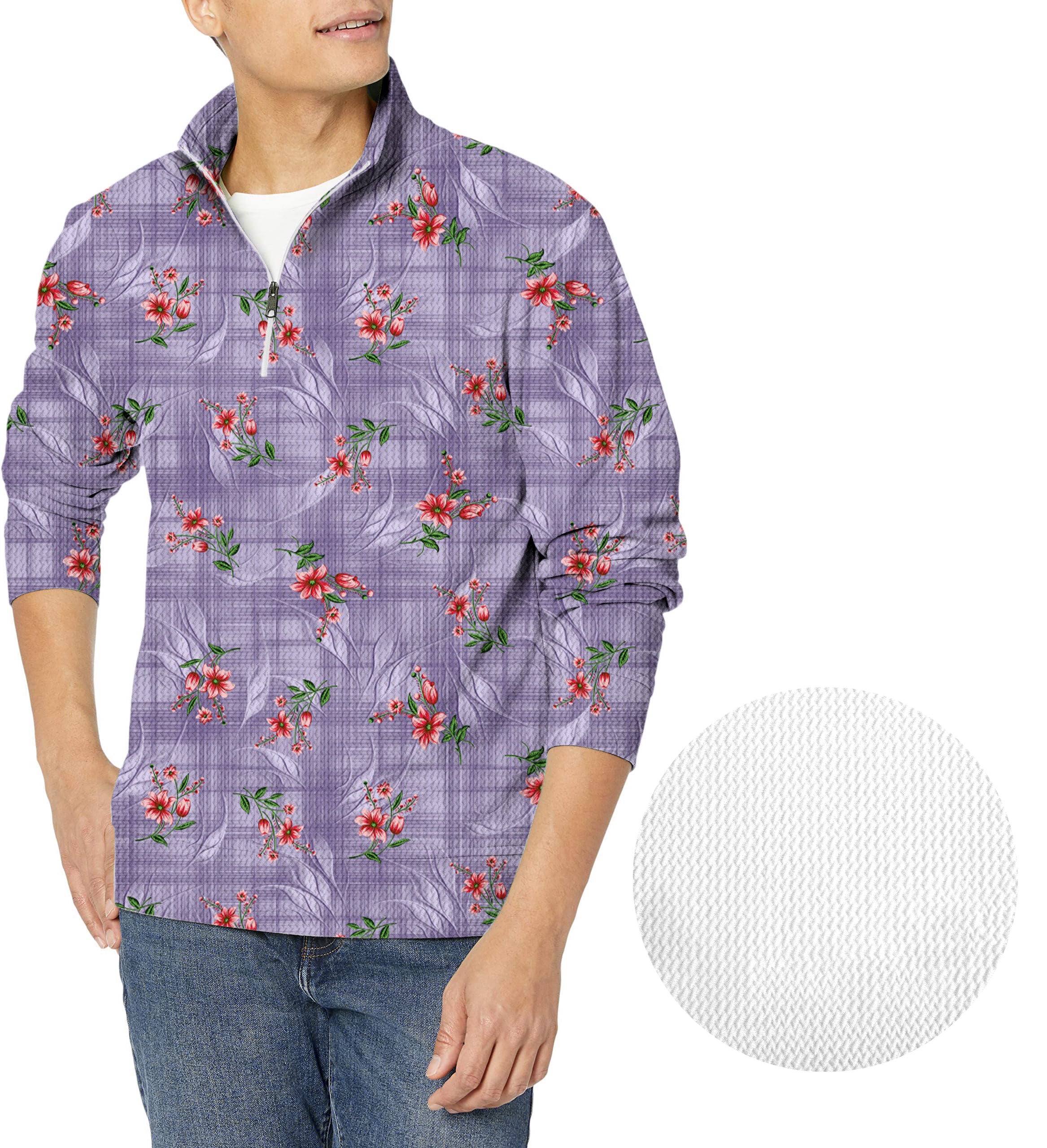 Purple flower-Men's Golf Waffle Zipper Pullover
