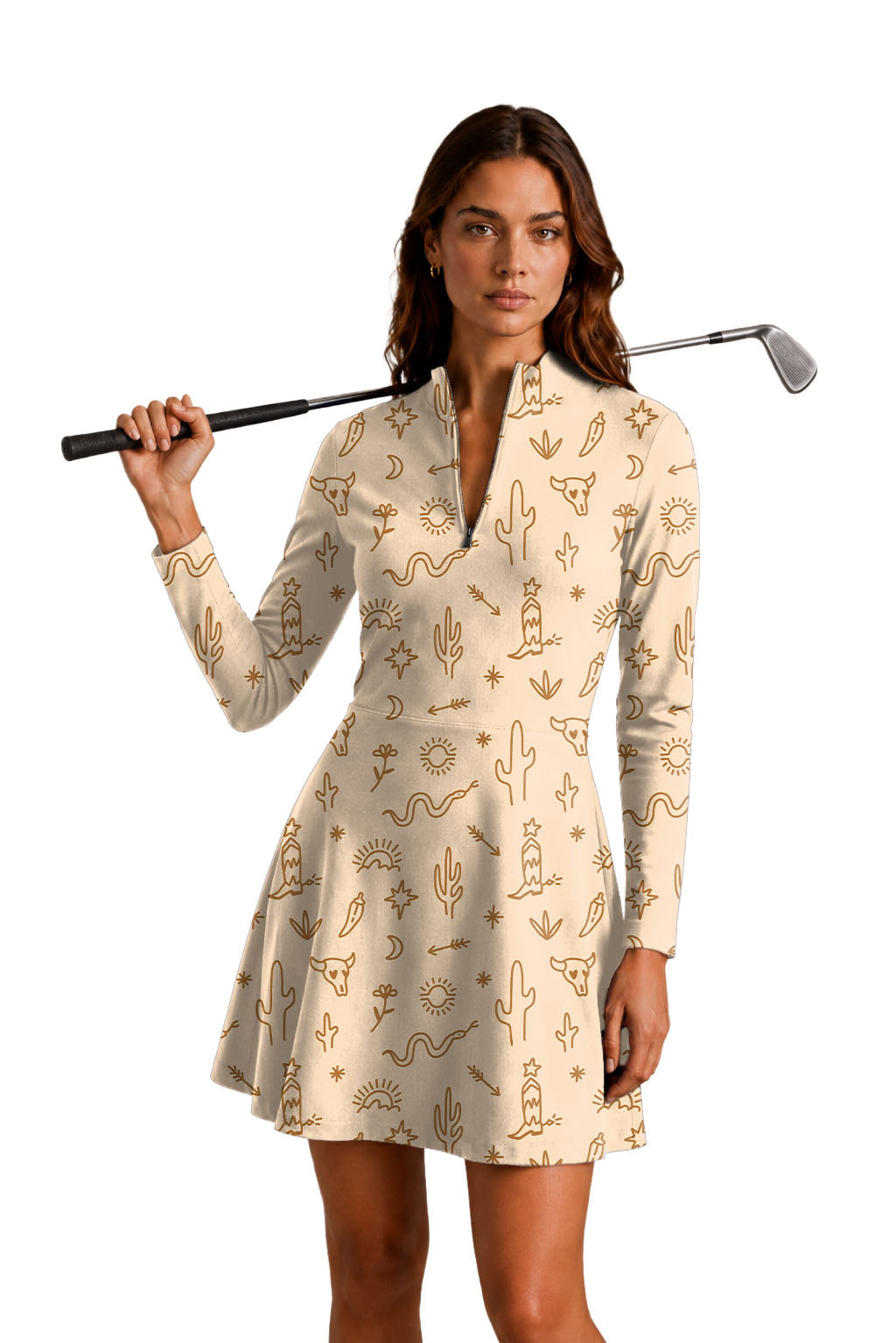 Western Vibes Women's Golf Long Sleeve Zipper Dresses Comes with separate matching shorts