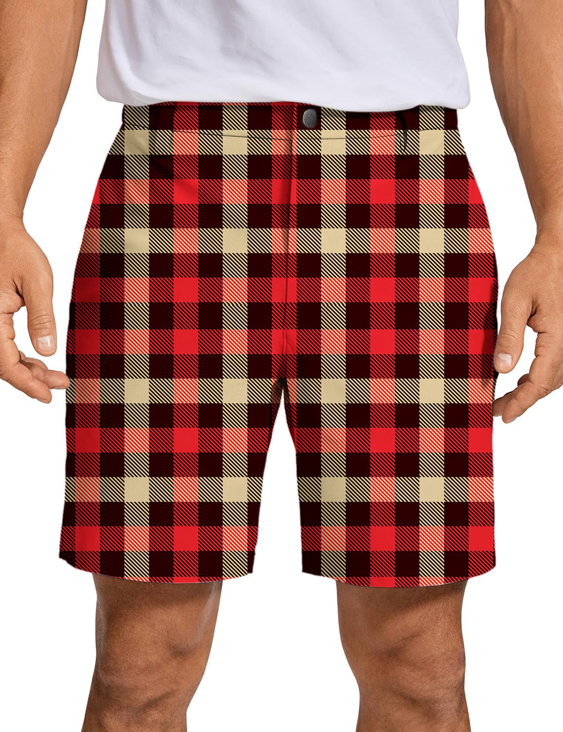 Men's Red grid Golf Shorts