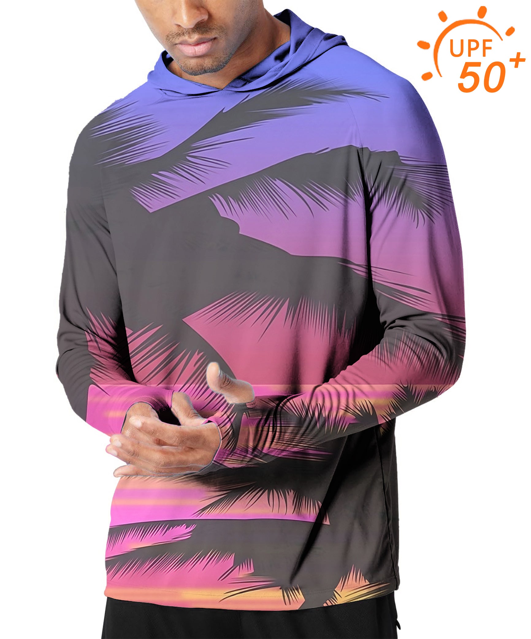 Men's Outdoor Red Sunset Palm Tree Golf Sun Protection Slim Fit hoodies