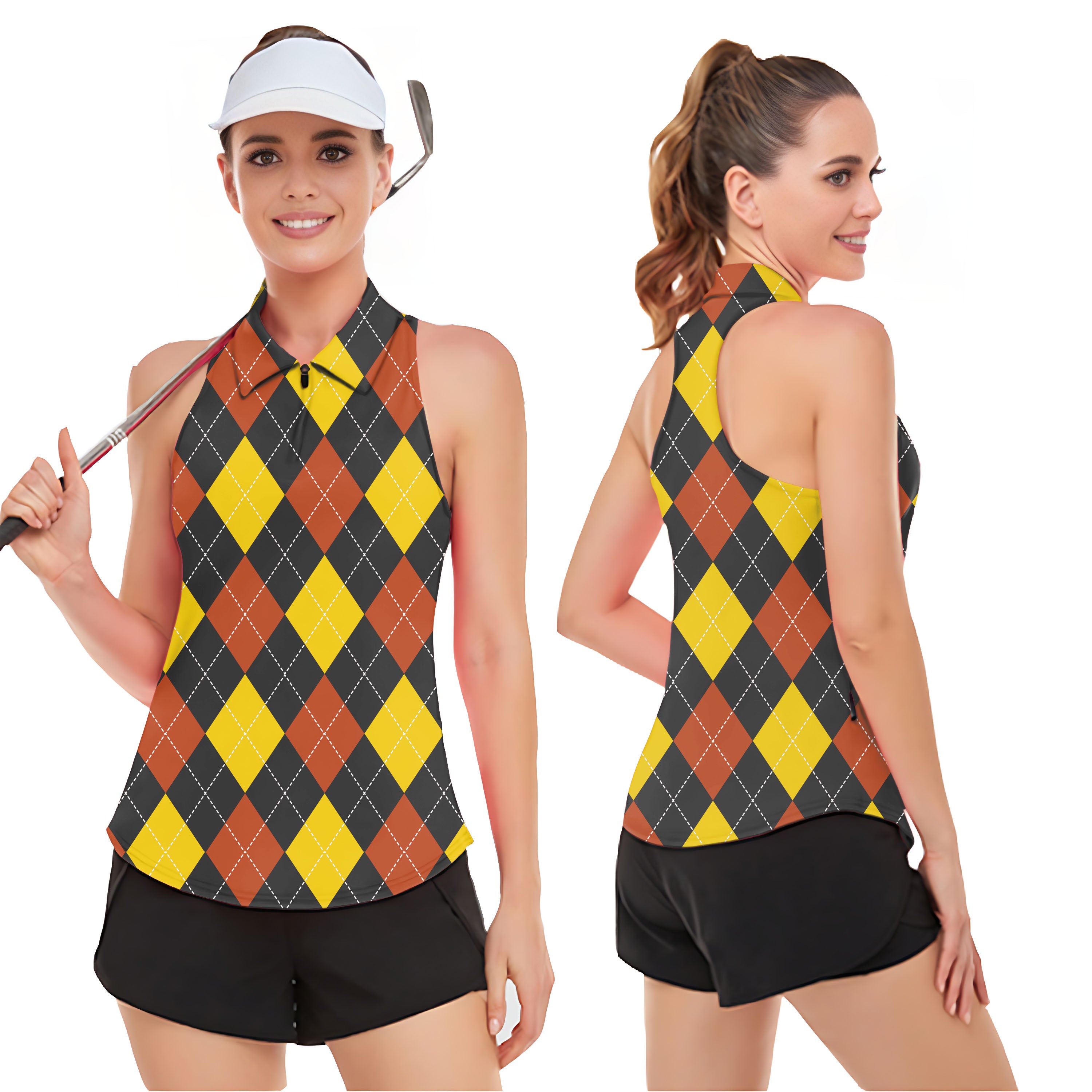 red Argyle Women’s Sleeveless Golf Tank Top Shirt Polo