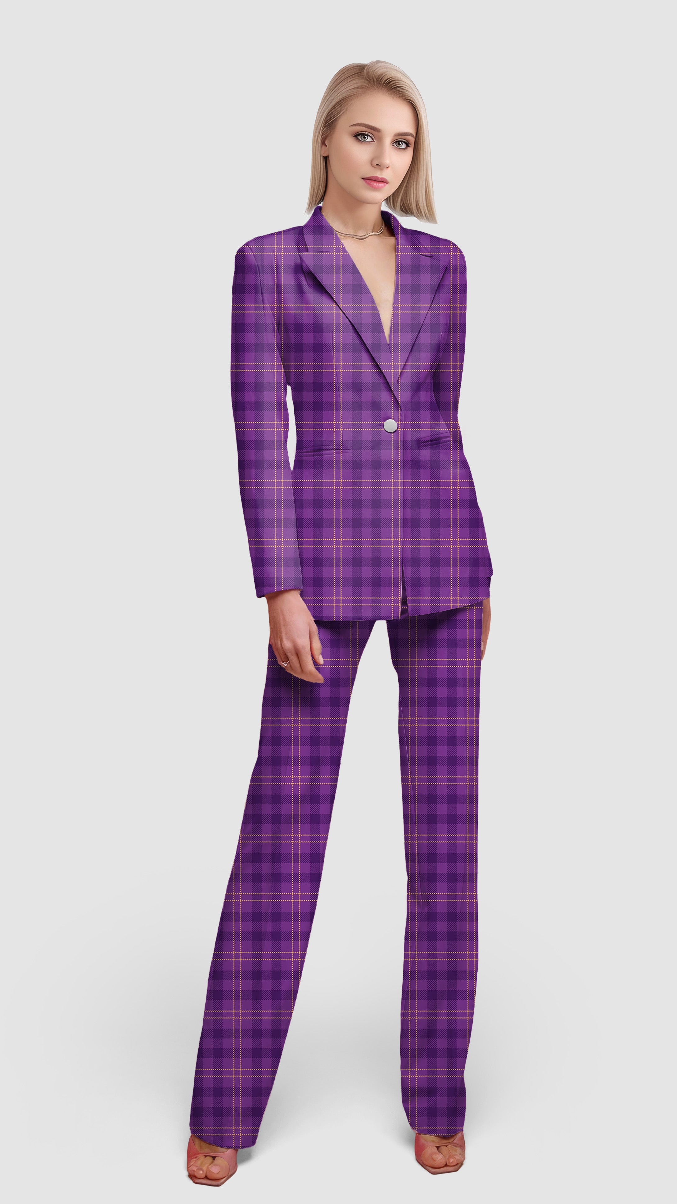 Halloween purple plaid Women's Blazer Casual Work Office Blazer Suit set