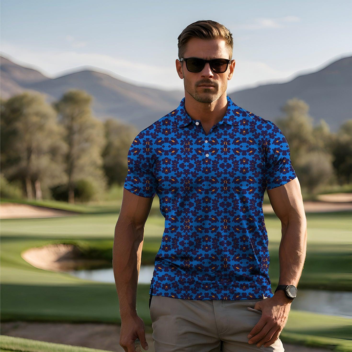 Men's Blue flowers golf polo