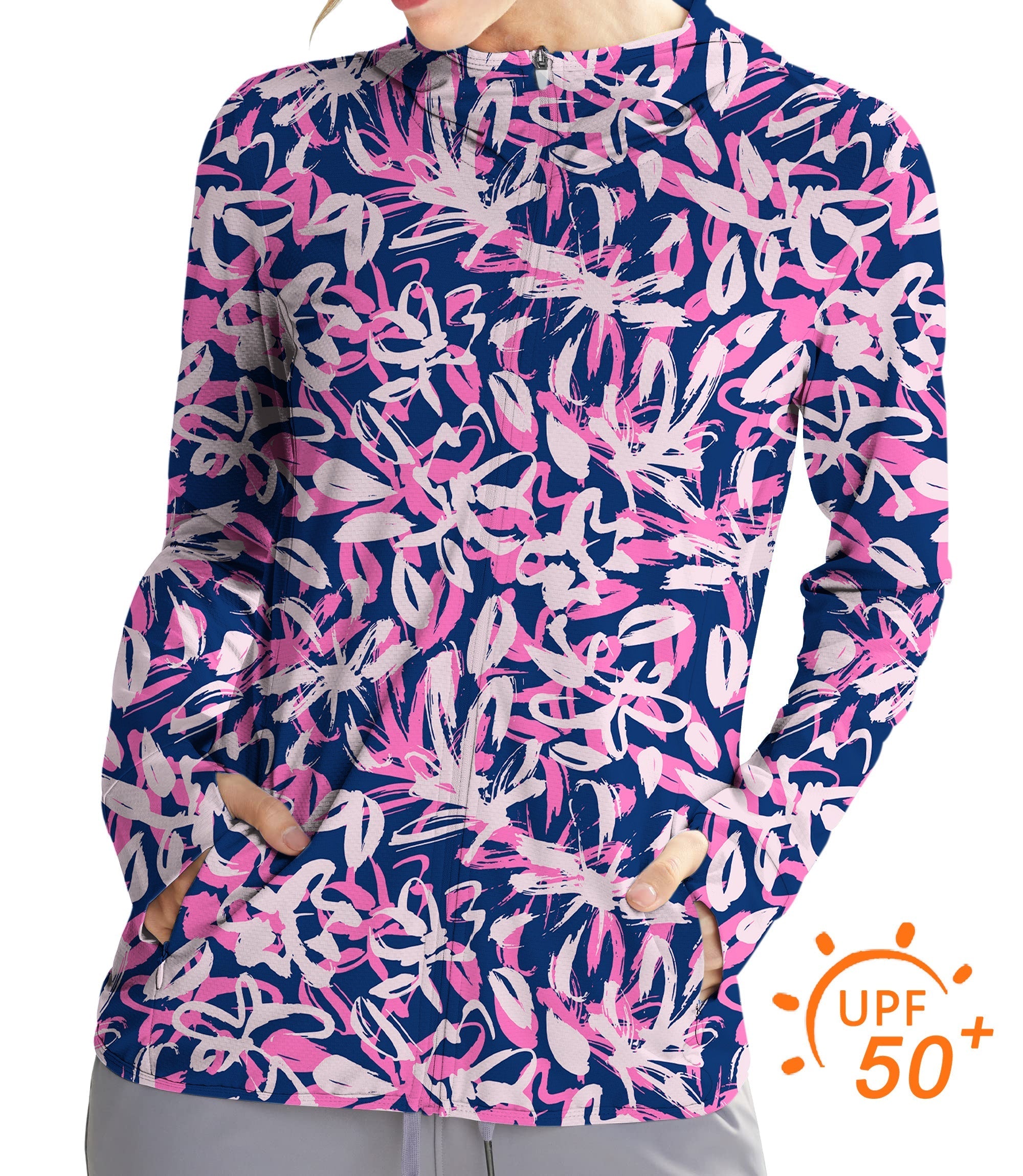 Women's Outdoor Draw Flowers golf hoodie with UPF 50+ sun protection and slim fit design