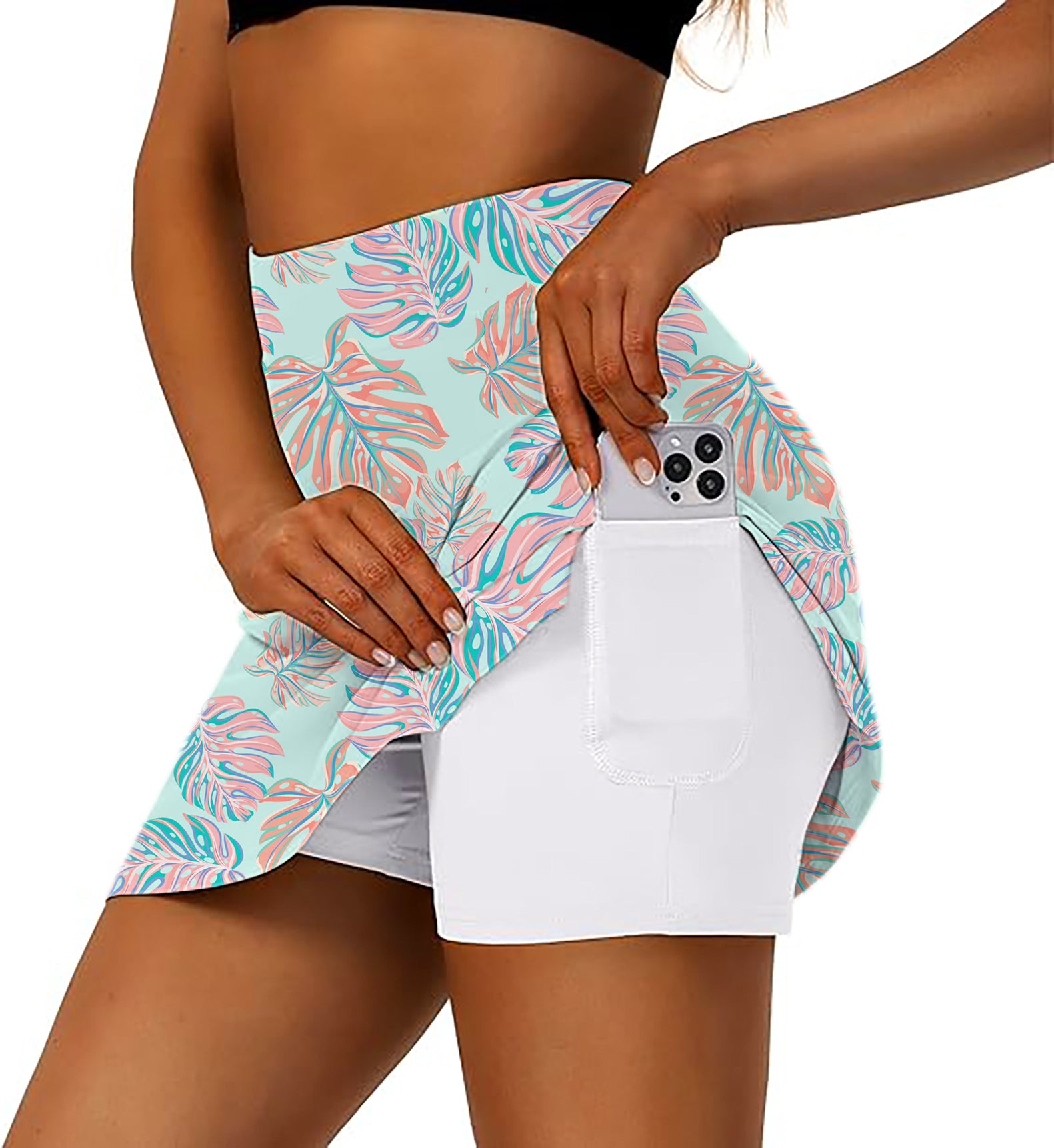 Women's Magic Leaves Golf Skirts Inner Shorts Pocket