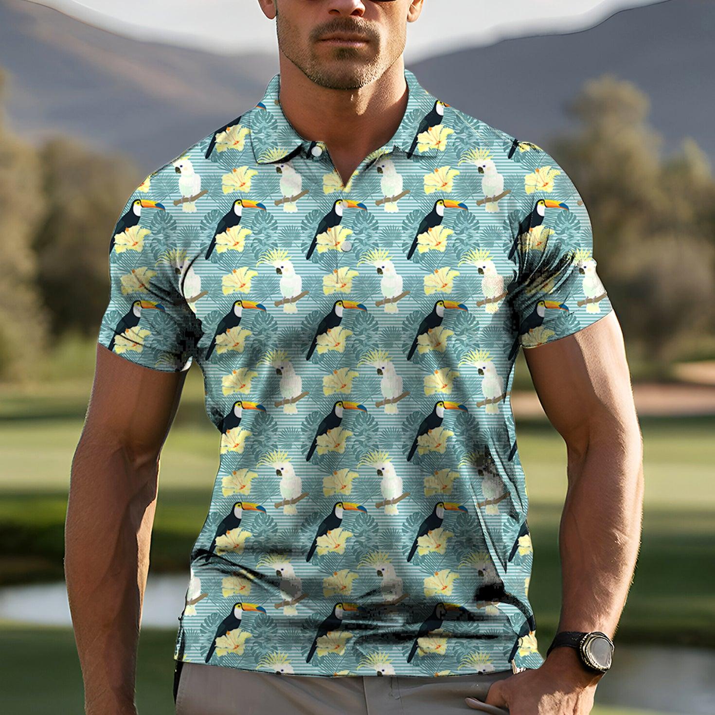 Flamingo flowers-Men's golf polo