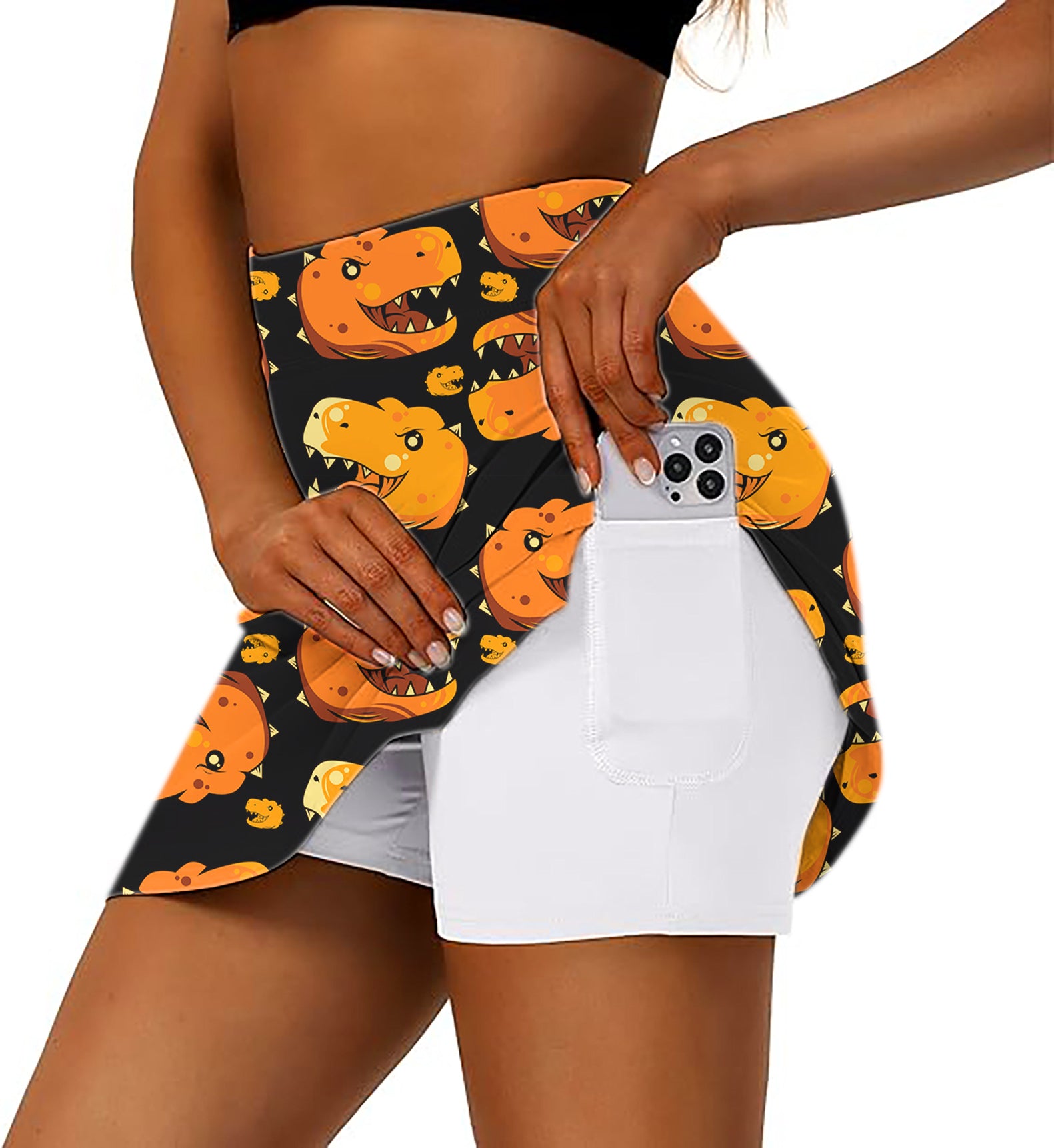 Women's Dino Heads Golf Skirts Inner Shorts Pocket