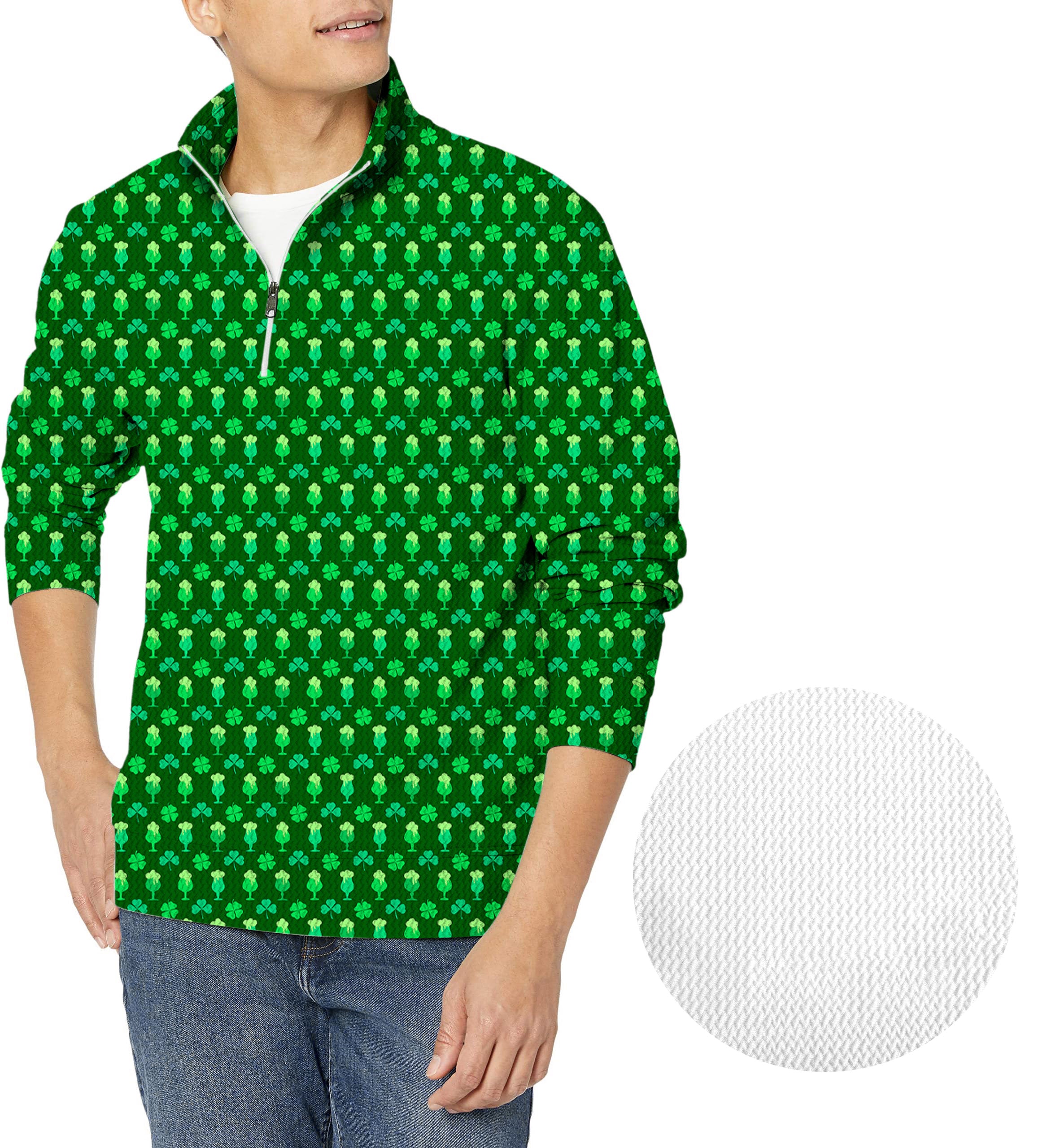 Green beer clover leaf St. Patrick's Day-Men's Golf Waffle Zipper Pullover