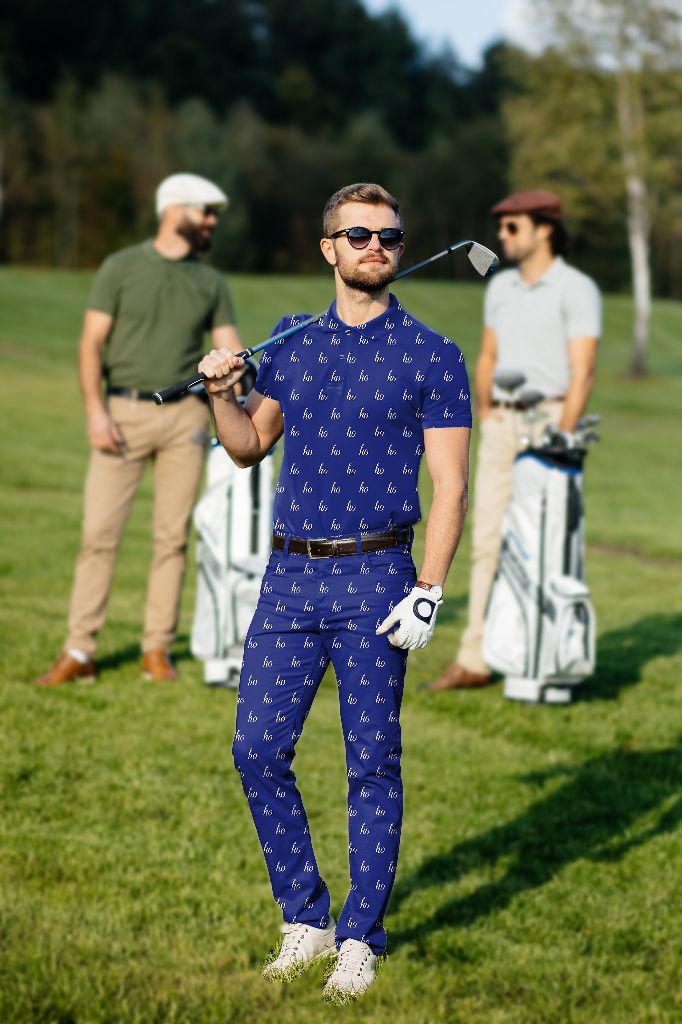 Men's Golf Set Polo+Pants Blue Custom Name Christmas