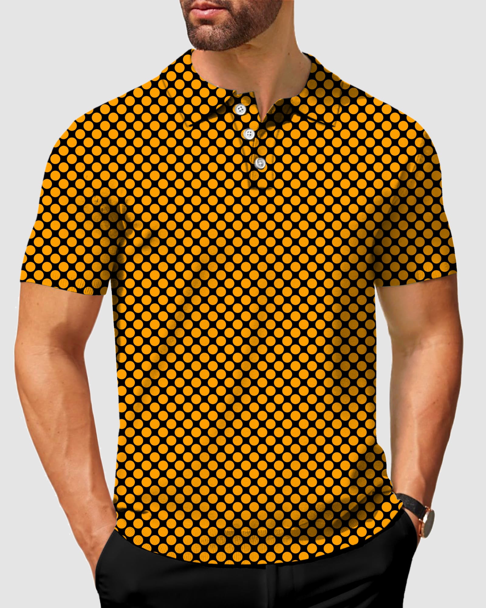 Men's alloween black and yellow polka dots Polo