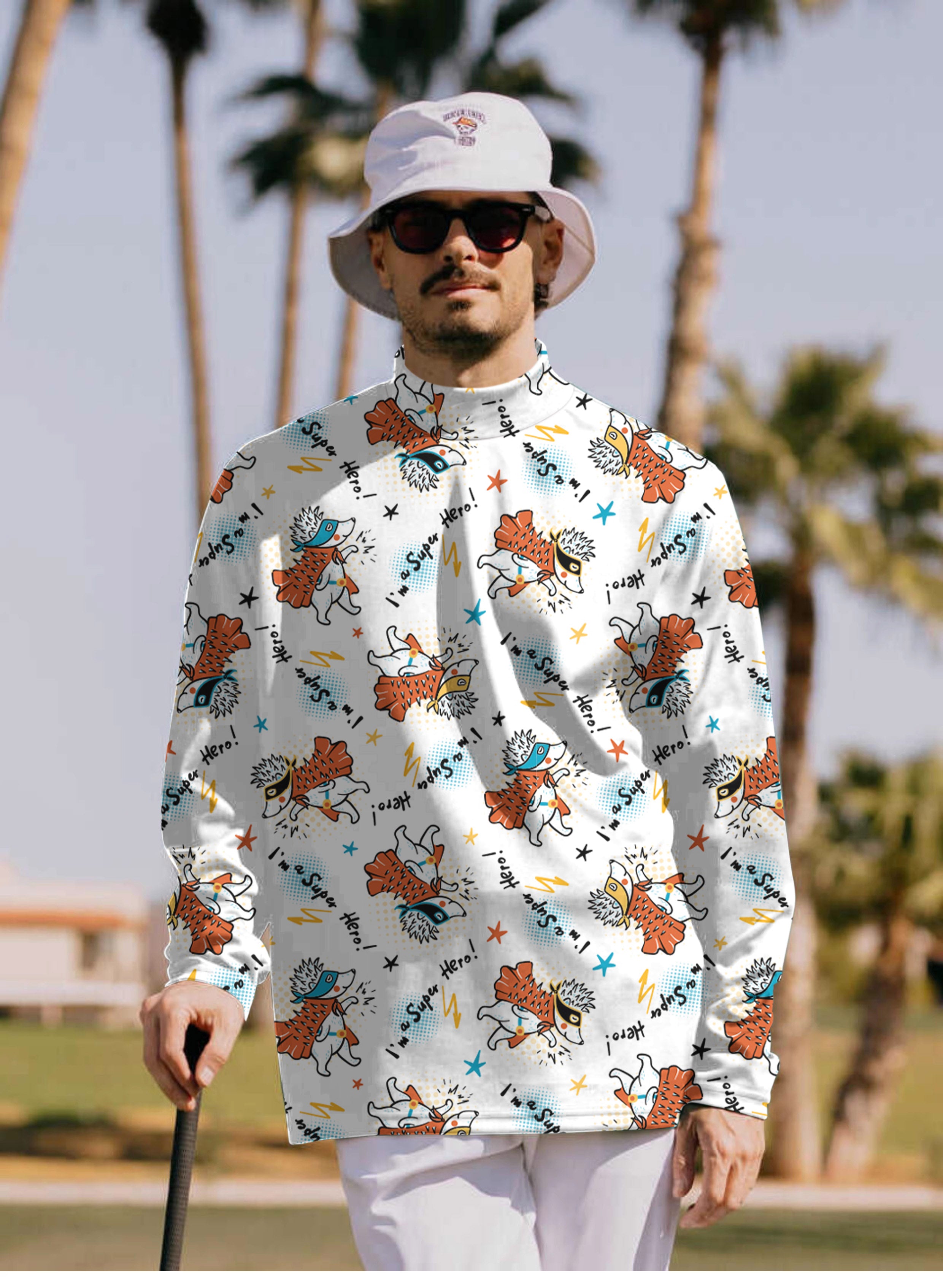 Men's Handsome Hedgehog Pullover High neck Long/Short sleeve T-Shirt