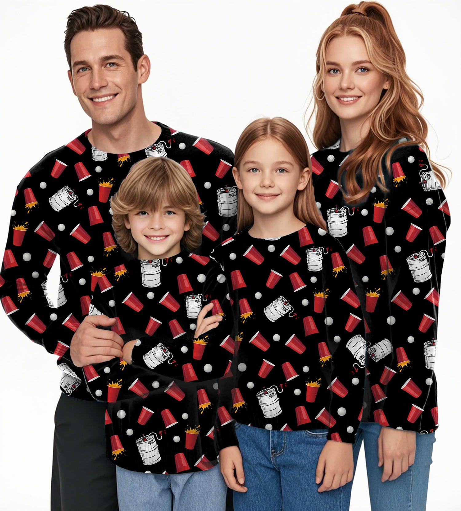 Kegs & Cups Crewneck Pullover Ugly Sweater Men Women boy girl family