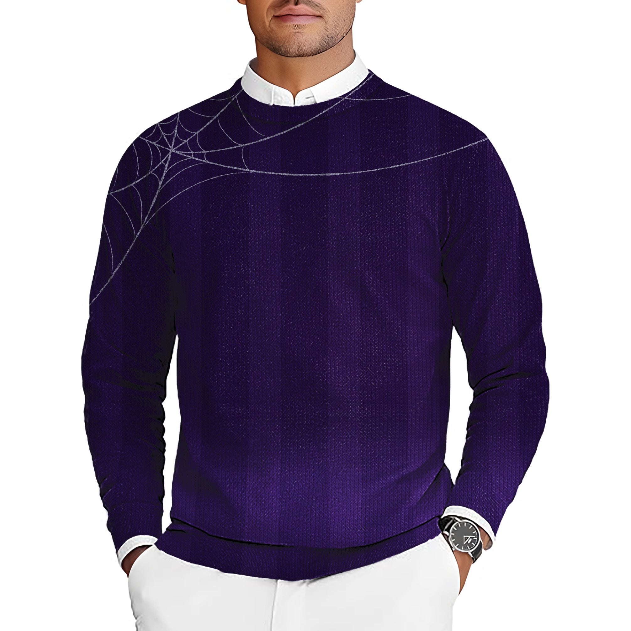 Halloween purple spiderweb Men's Golf Crewneck Pullover Sweaters Ugly Sweater
