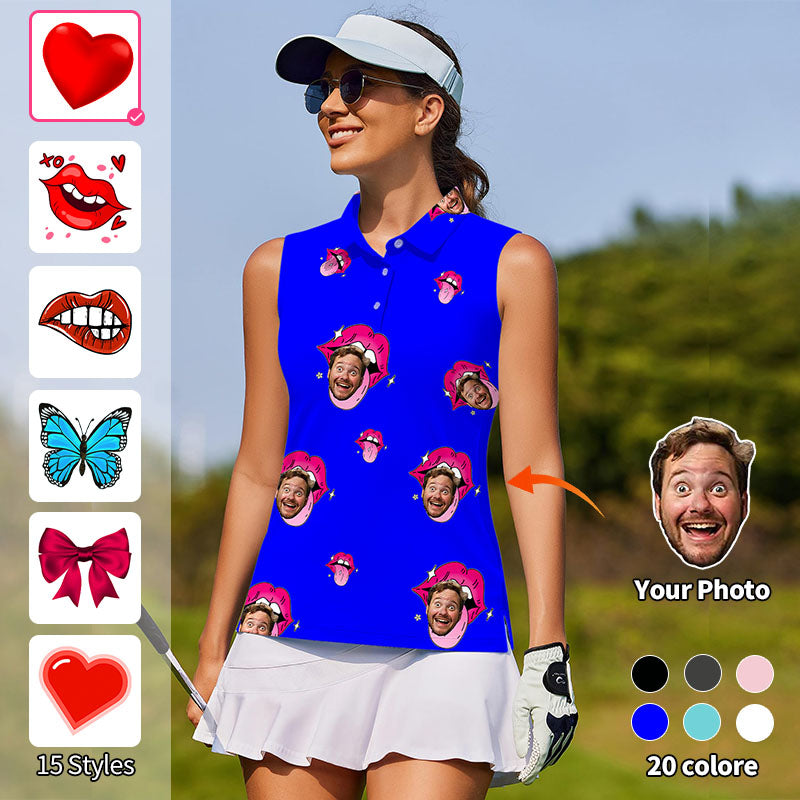 Valentine's Day Custom Photo Face Custom Color Royal White Women's golf Sleeveless shirt