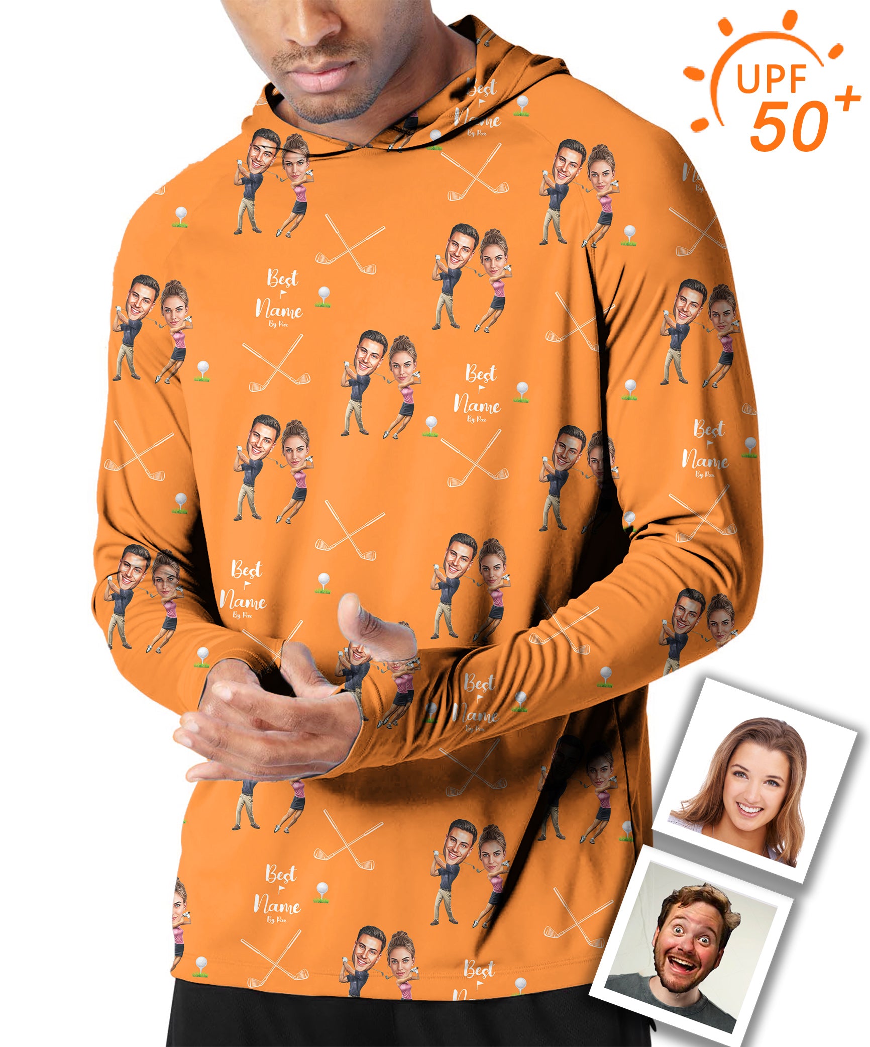 Men's Outdoor Custom Couple Photo Face & Name Golf Sun Protection Slim Fit  hoodies
