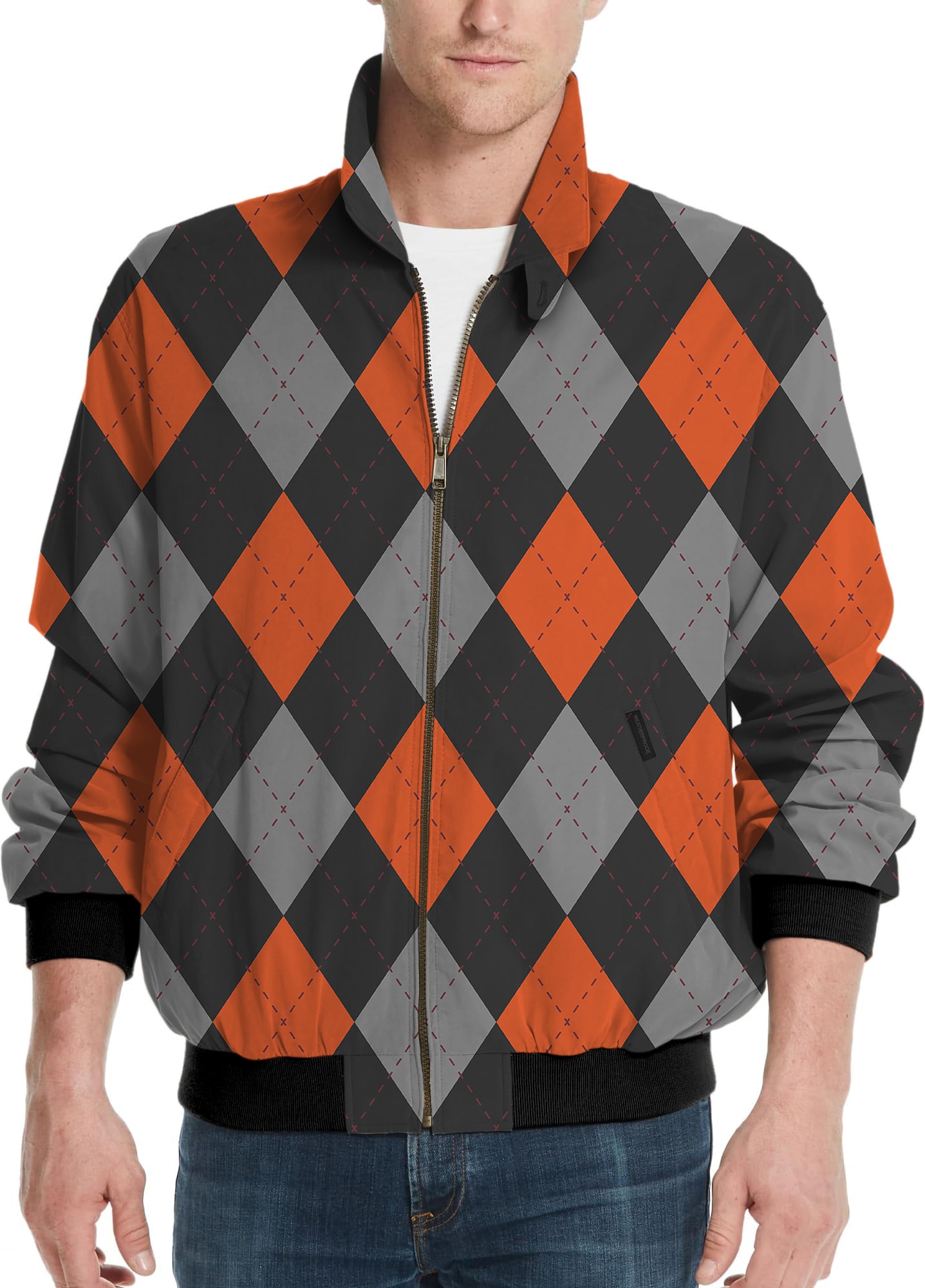 Halloween Black Red Argyle Men's Golf Windbreaker Light Jacket