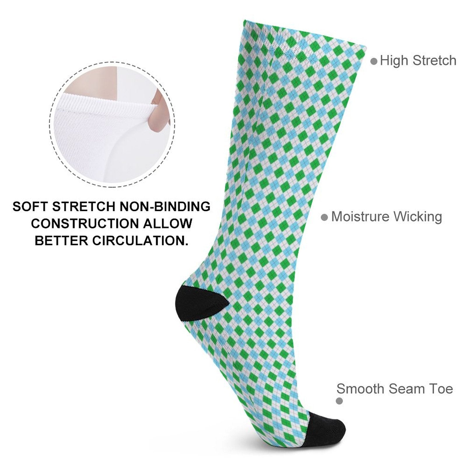 Green diamond grid Prined socks Gifts for Men Women