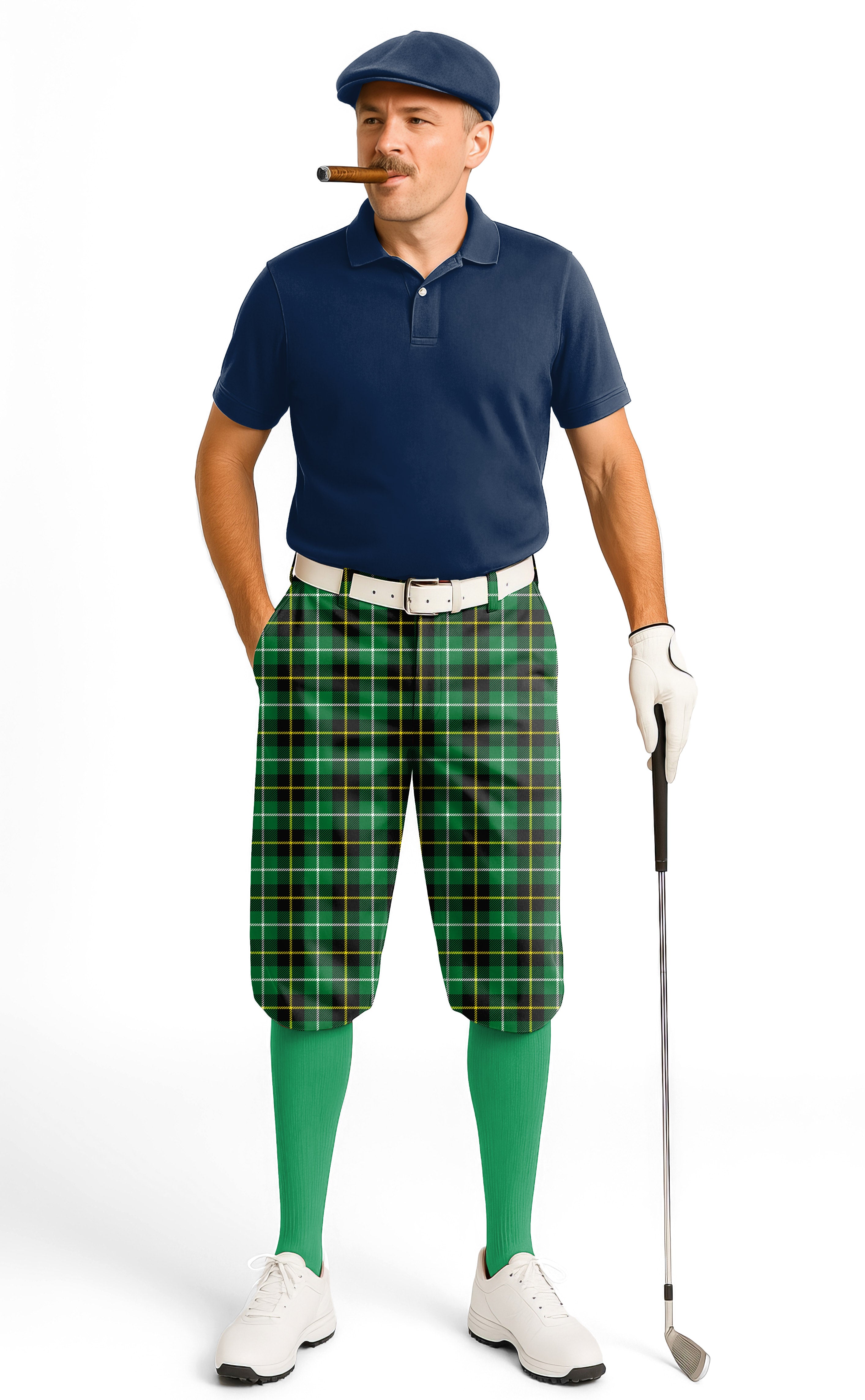 Green grid-Men's Golf Knickers Pants