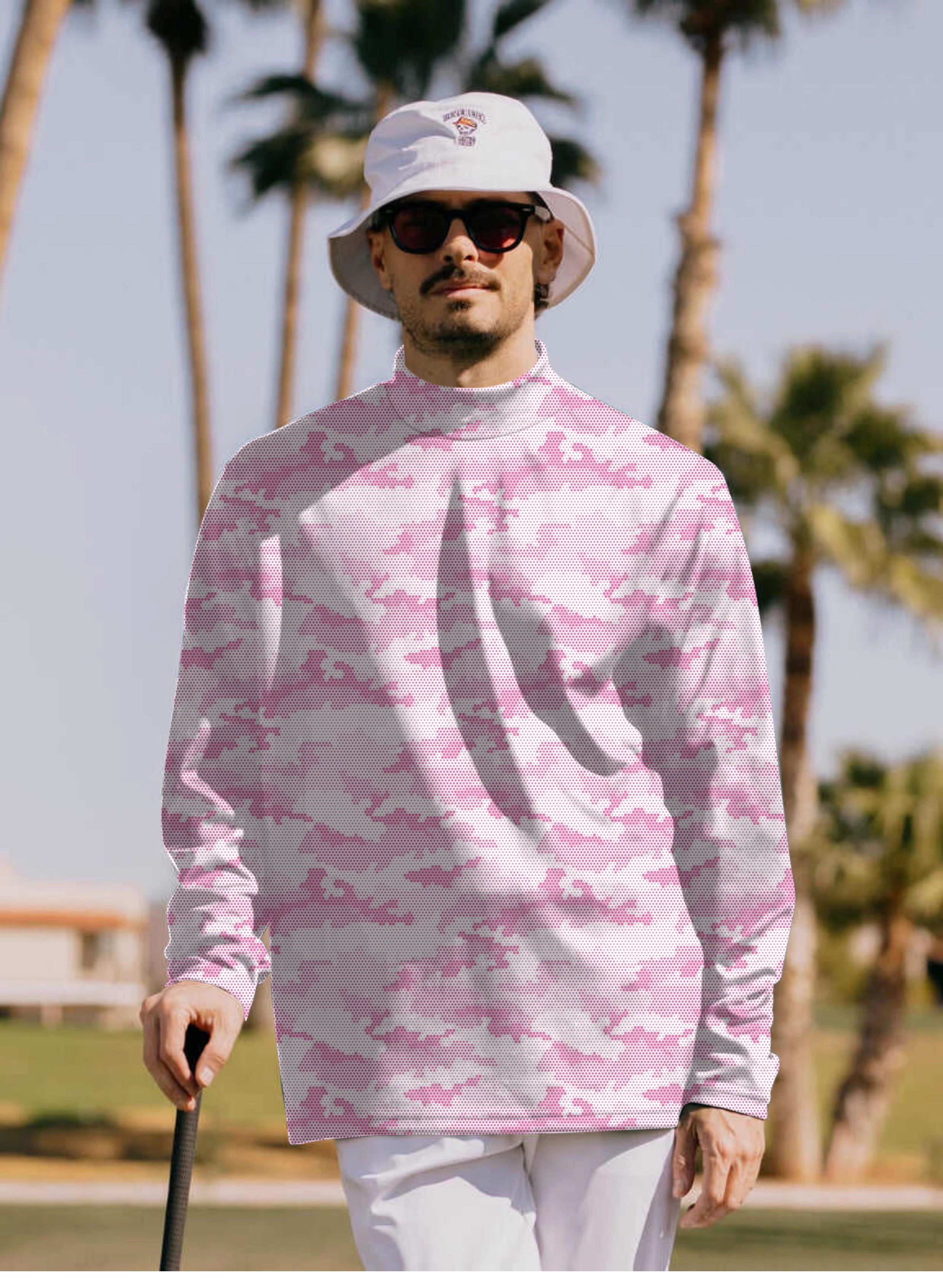 Men's PINK HEX CAMO Pullover High neck Long/Short sleeve T-Shirt