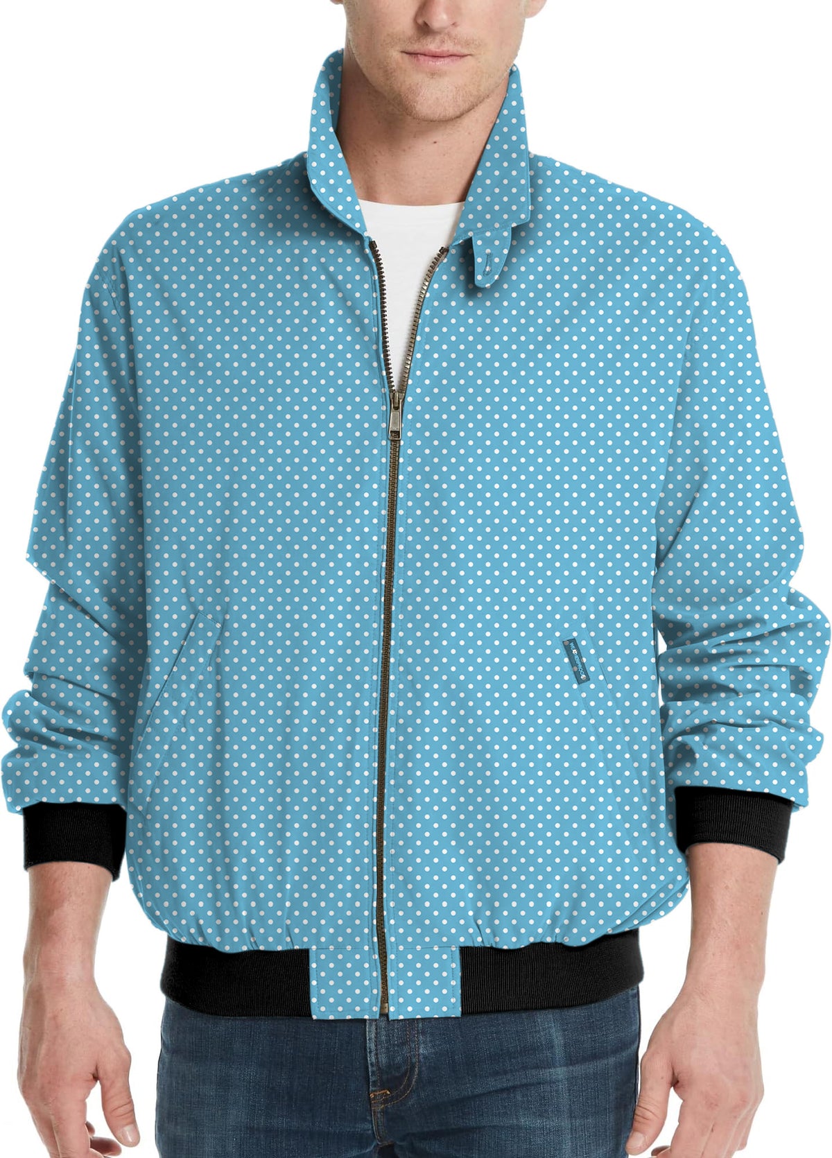 white polka dots blue background Men's Golf Windbreaker Light Jacket