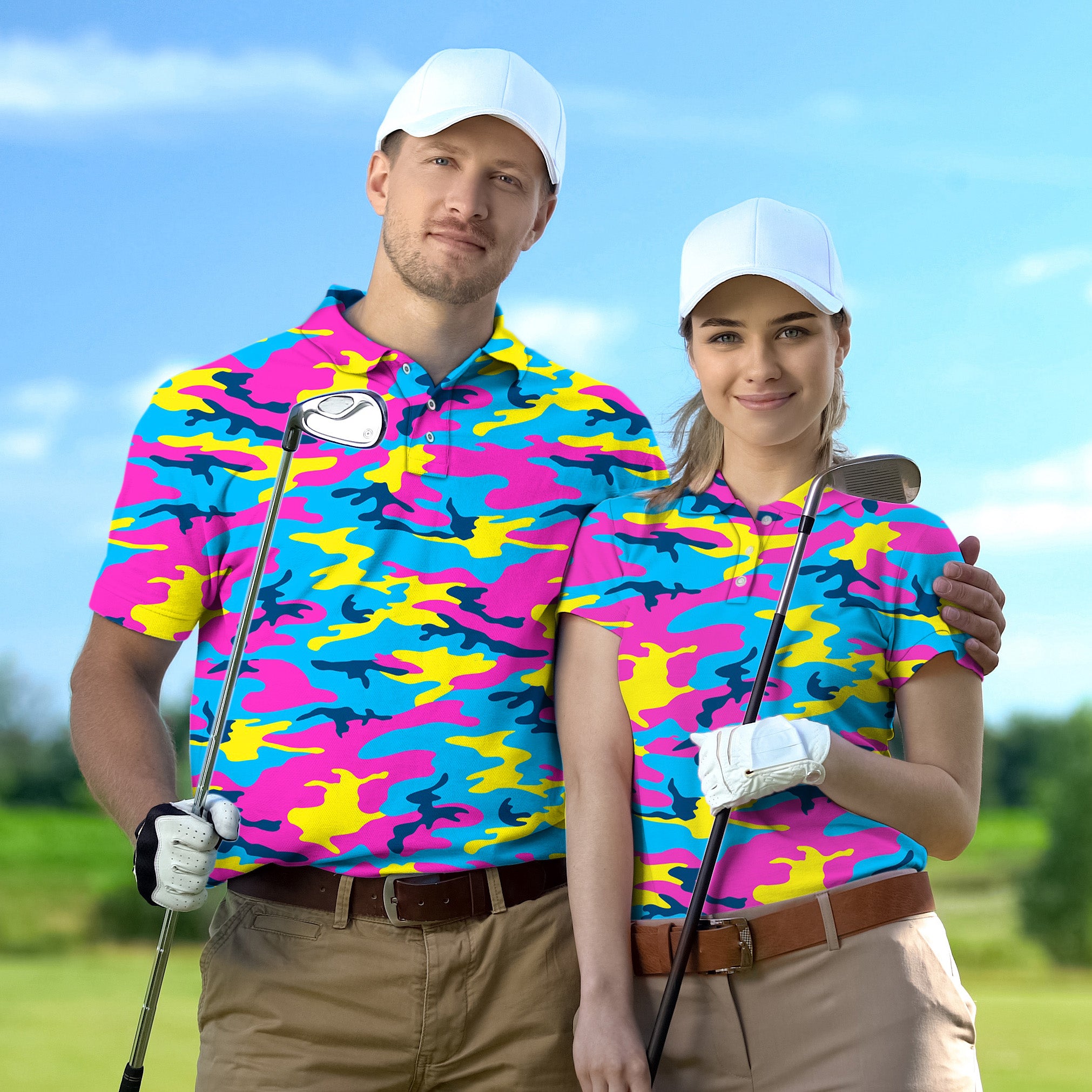 Golf Polo Couple Family set Neon Camo tournament