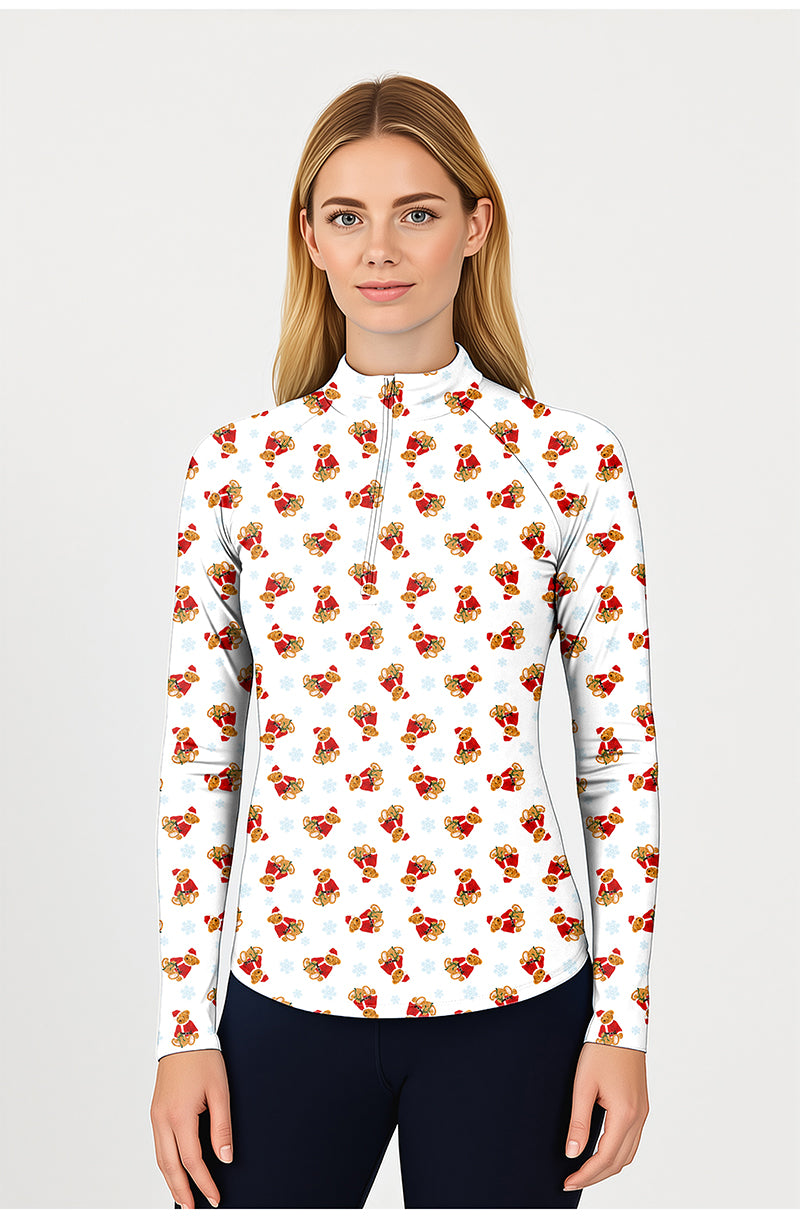 Christmas Teddy Bear Women's Golf Active 3/4 Zip Top Long Sleeves