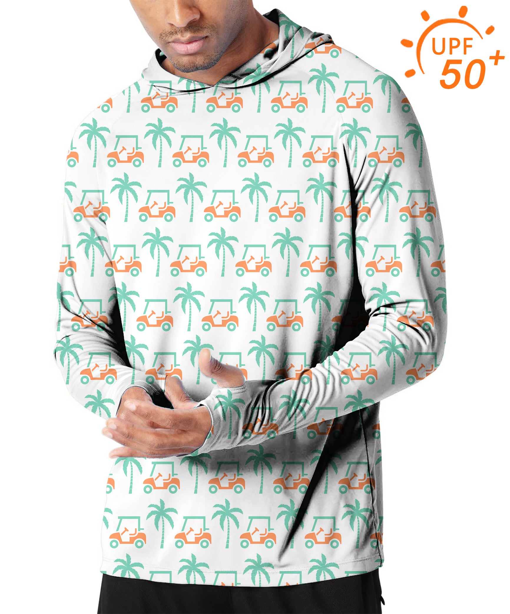 Men's Outdoor Palm trees and golf carts Golf Sun Protection Slim Fit  hoodies