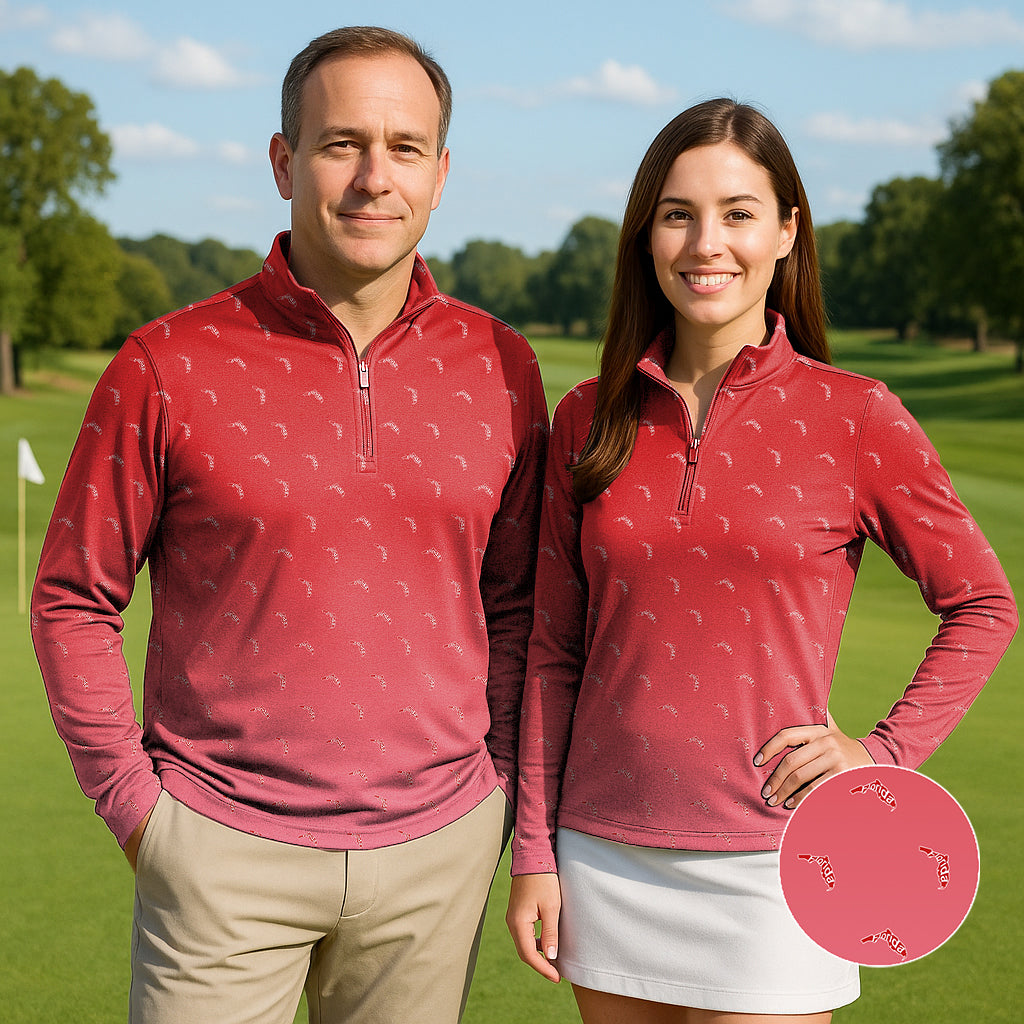 Red Florida Couple Golf Active 3/4 Zipper Top Long Sleeves