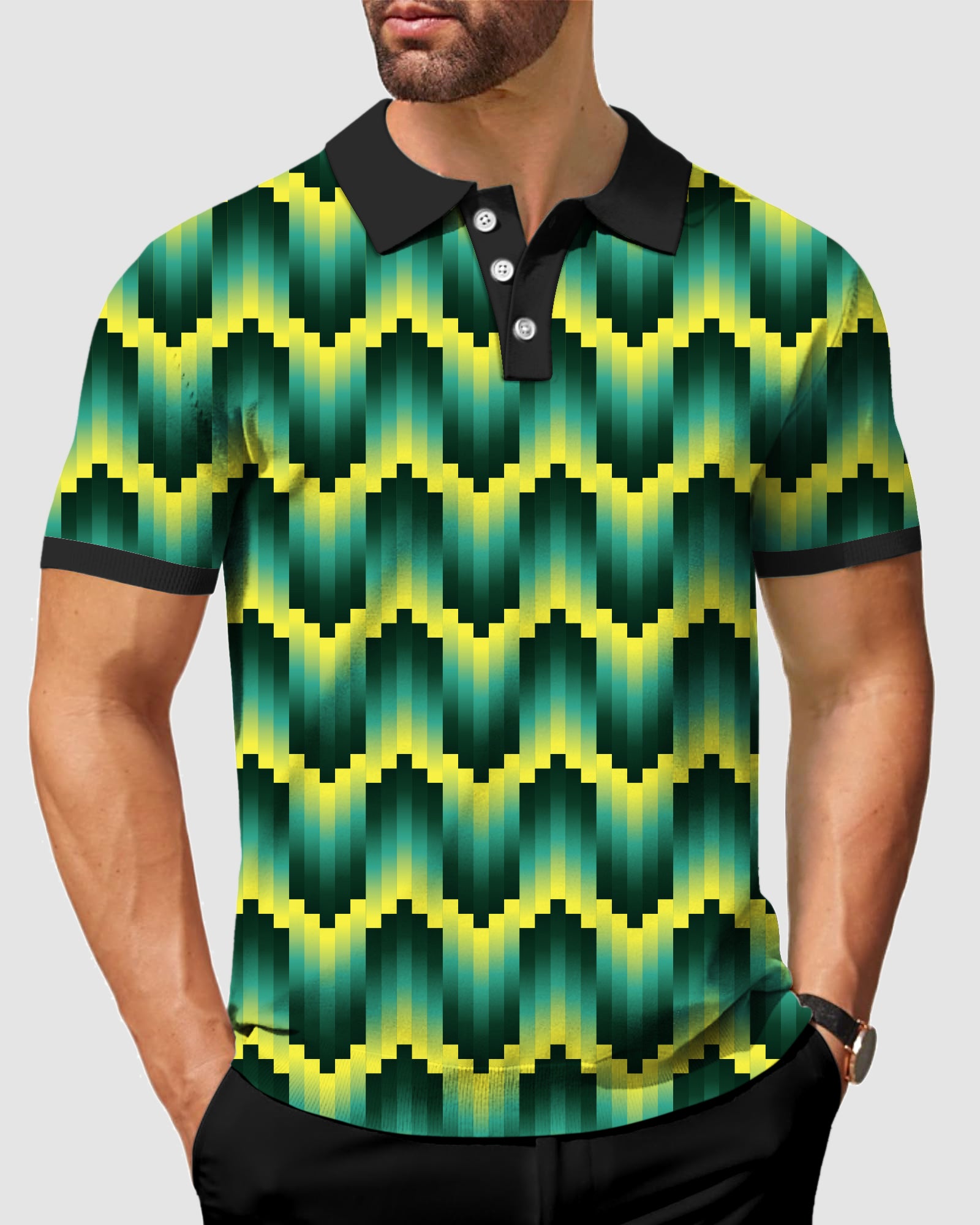 Men's Green Ripples Custom Sport Team Competition Uniforms Polo