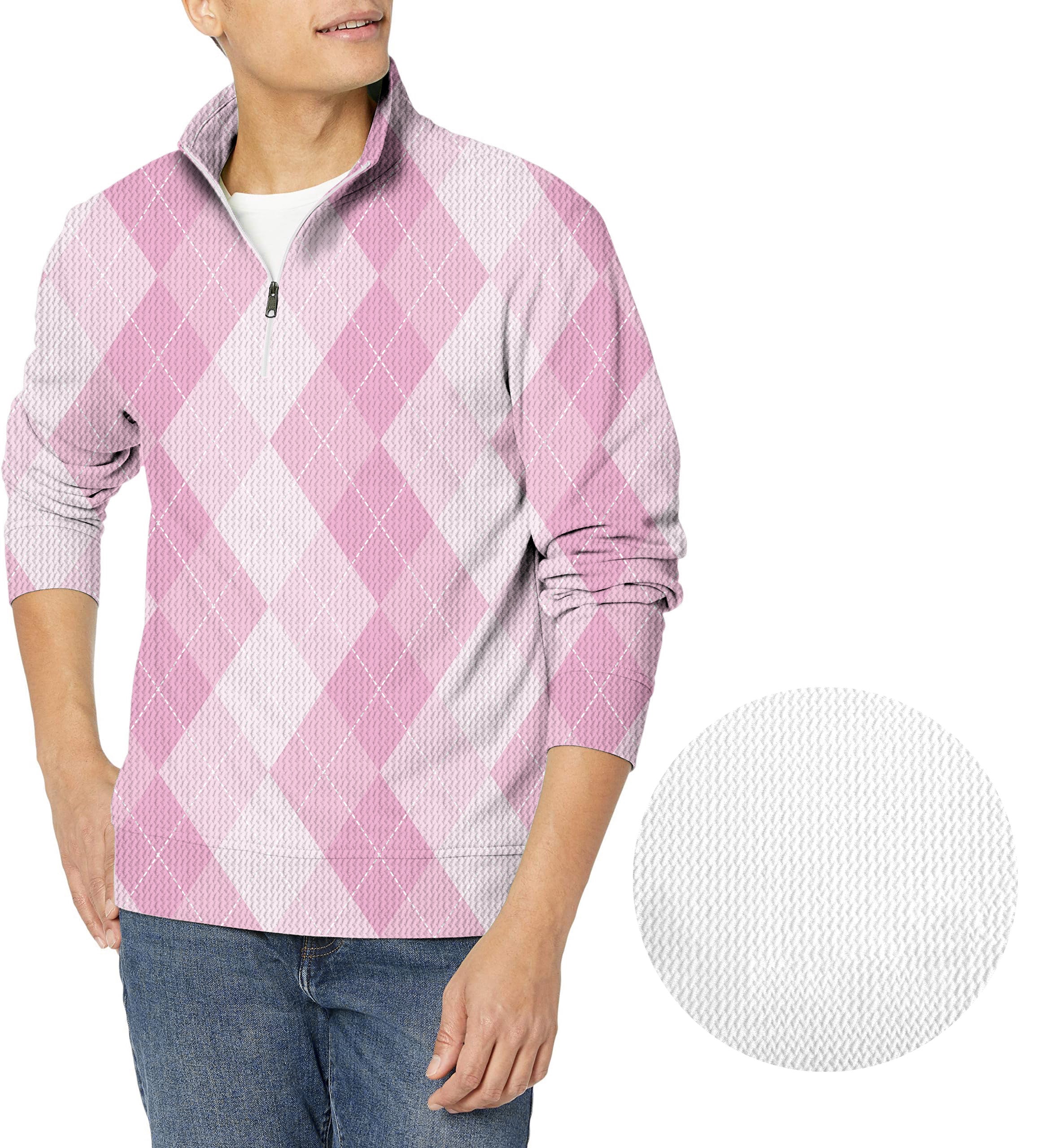 pink Argyle-Men's Golf Waffle Zipper Pullover