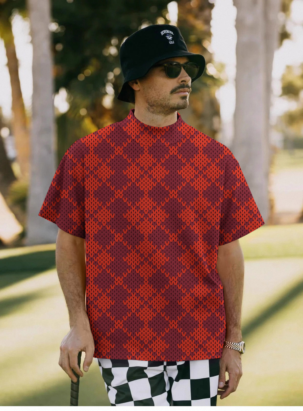 Men's Christmas Red Mock Neck Long/Short Sleeve Golf Tops