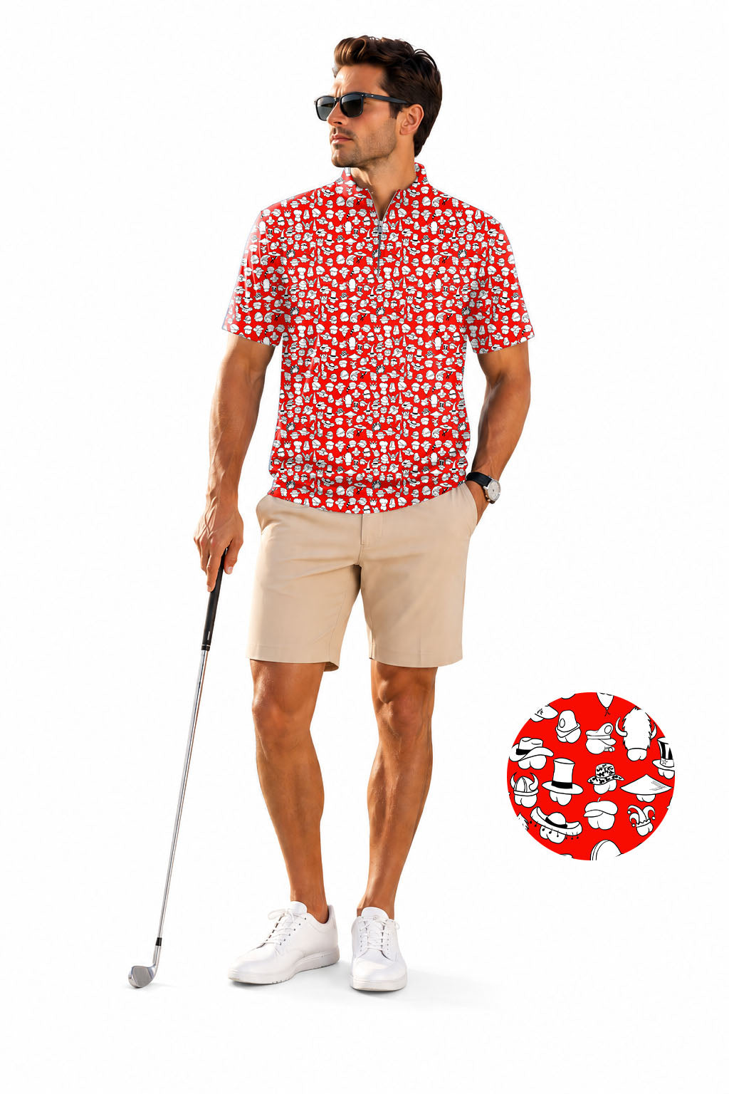 Men's Short Sleeve Quarter Zip Golf Pullover Red Versatile Hips Designer style Embroidery Sam’s Weird Studio