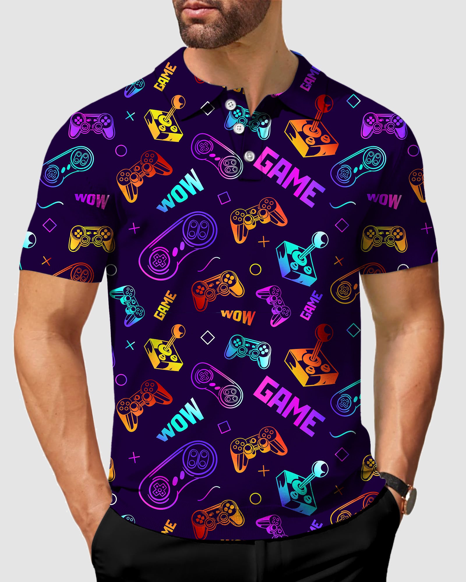 men's golf neon gamepad polo