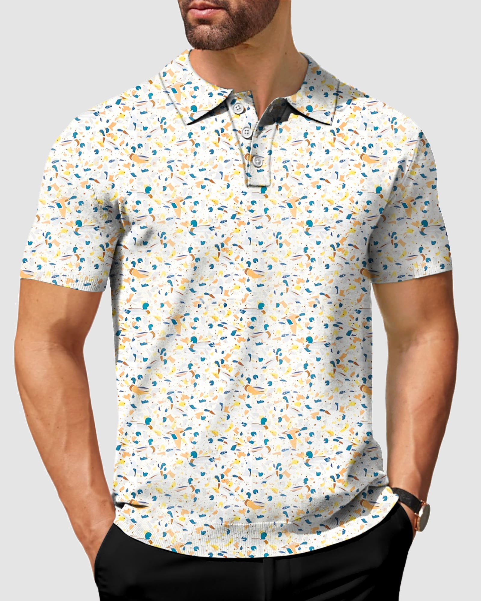 Men's Yellow terrazzo golf polo