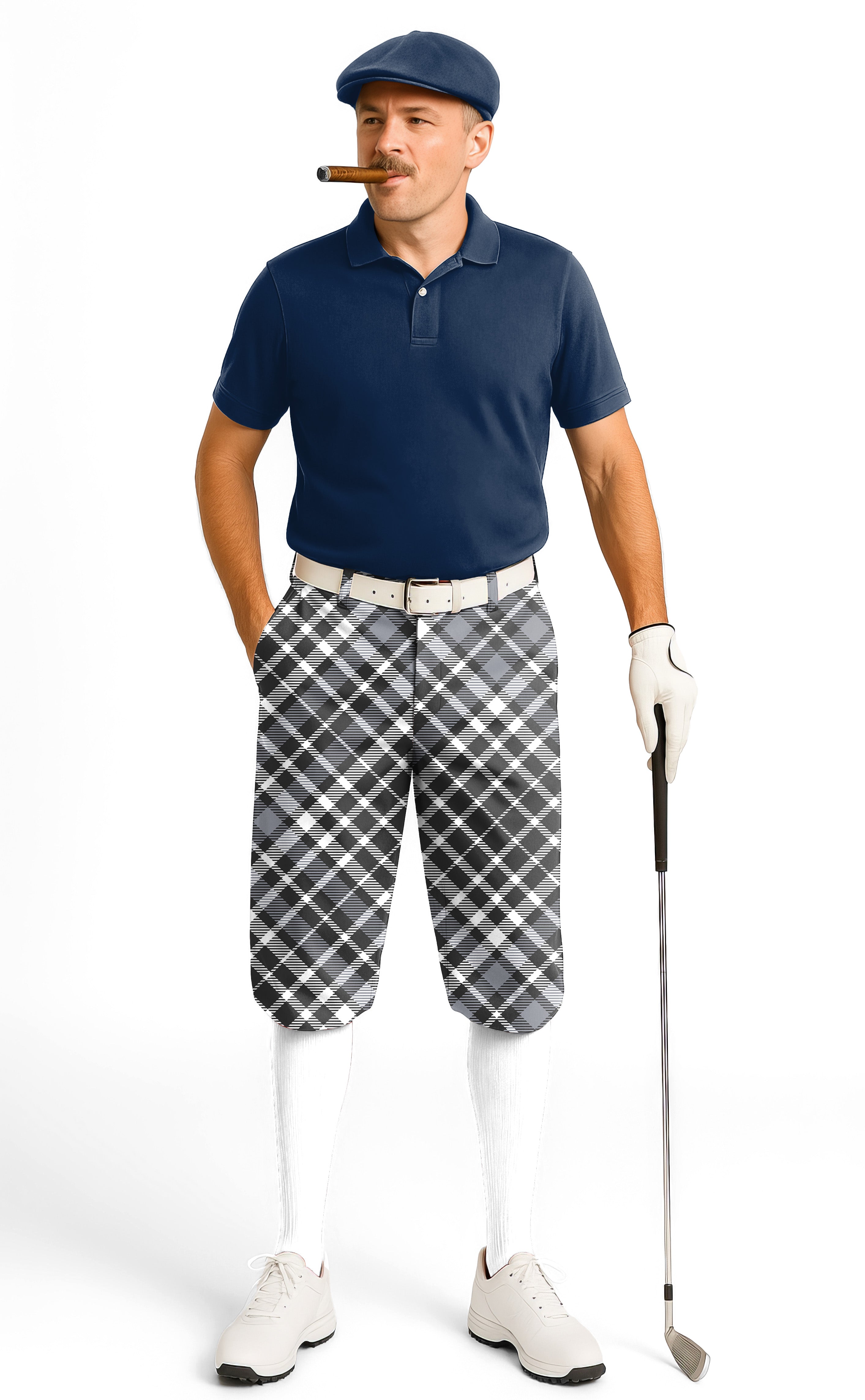 grey diagonal grid-Men's Golf Knickers Pants