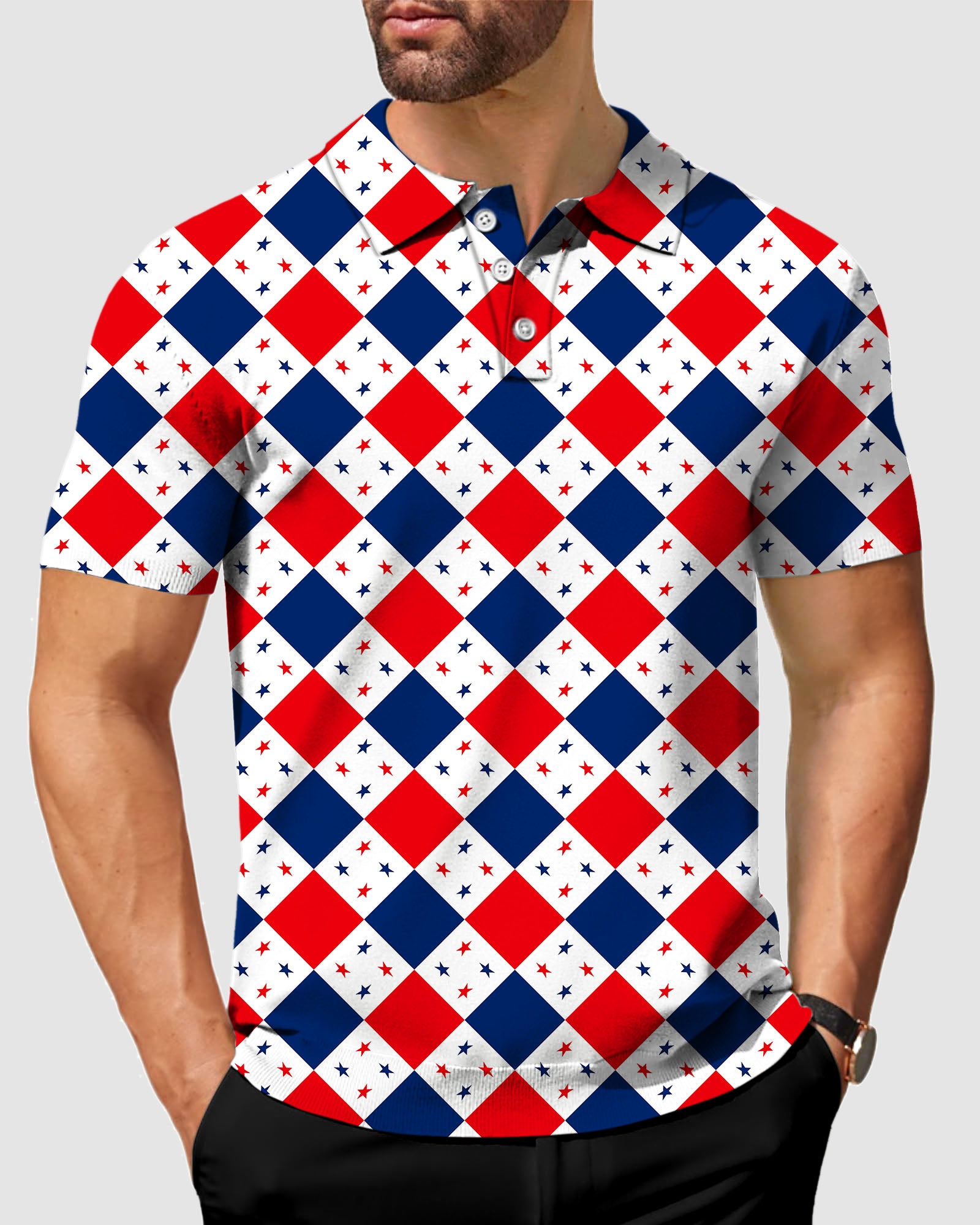 Men's Argyle US Star flag Polo