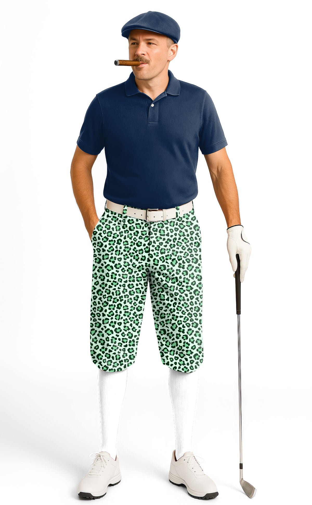 Green leopard print Men's Golf Knickers Pants