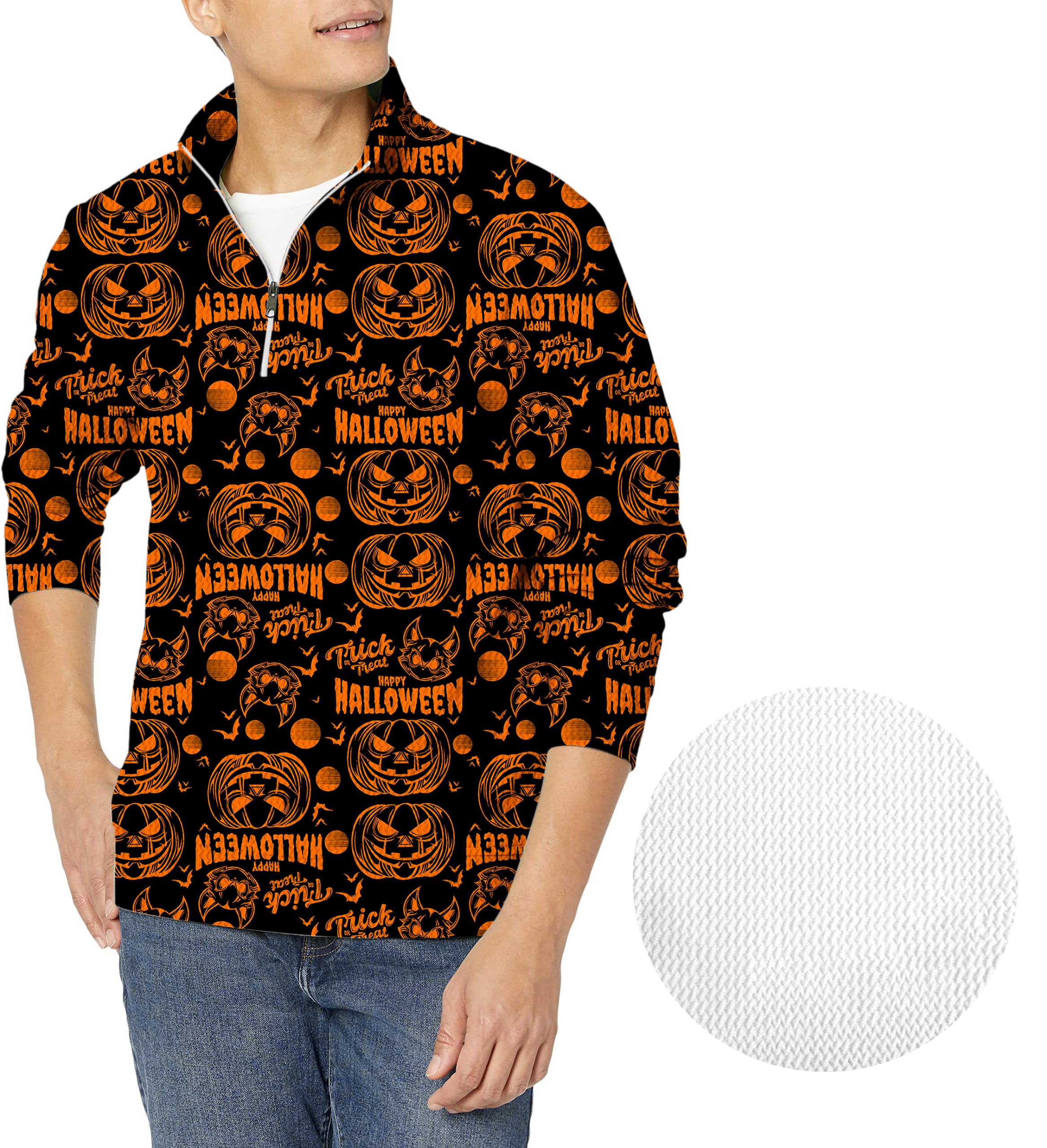 Happy Halloween Pumpkin Men's Golf Waffle Zipper Pullover