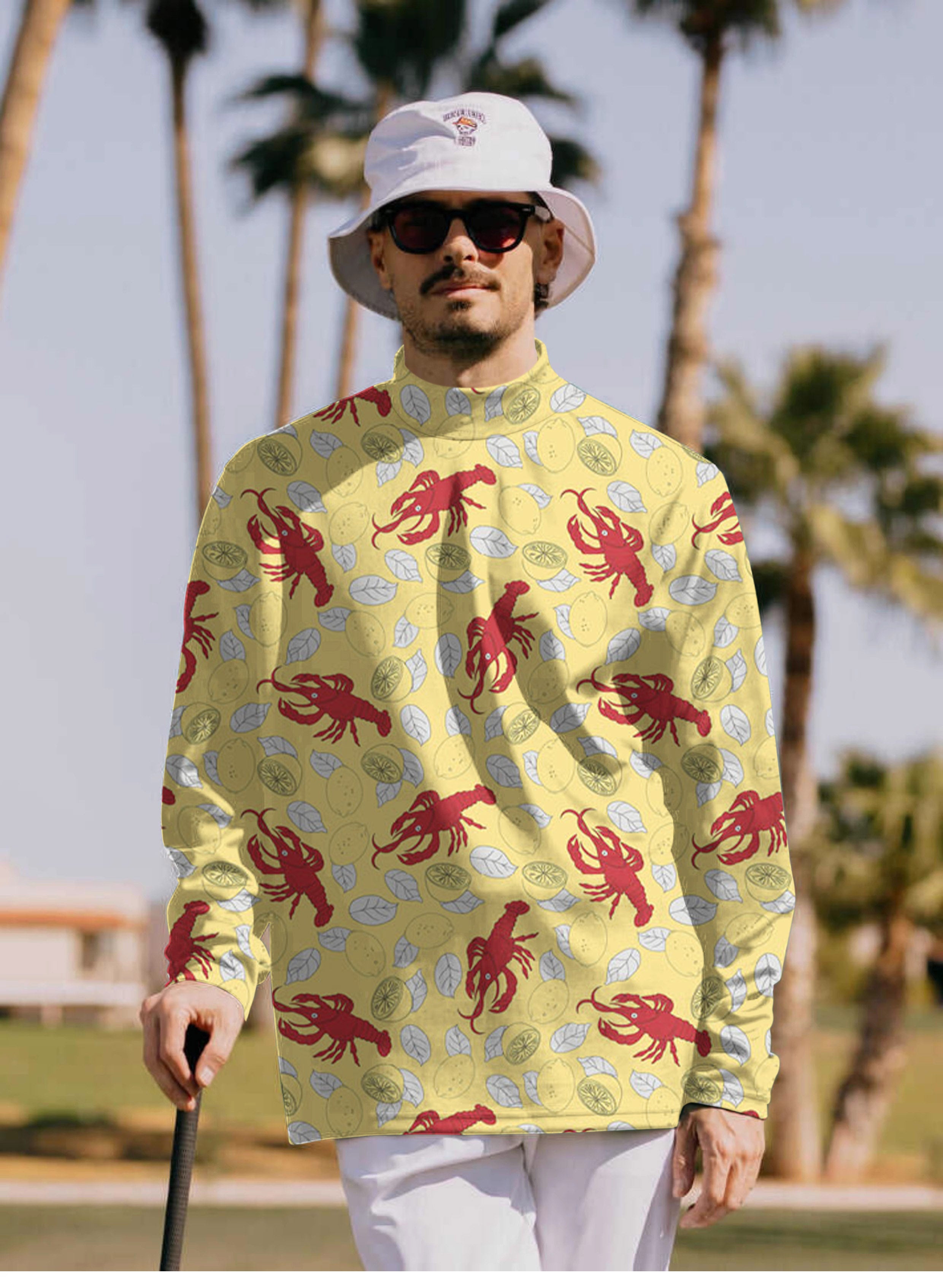 Men's Yellow-Crawfish-Lemon Pullover High neck Long/Short sleeve T-Shirt