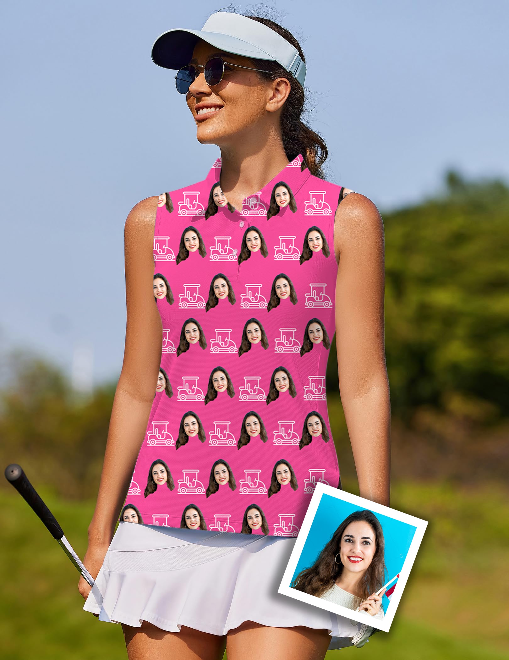 Custom Photo Funny Face Women's golf Sleeveless shirt Gift