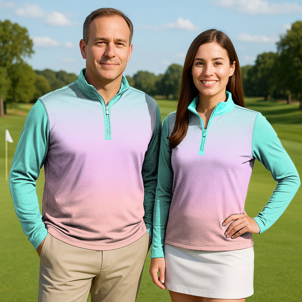 Pink Gradient Couple Golf Active 3/4 Zipper Top Long Sleeves