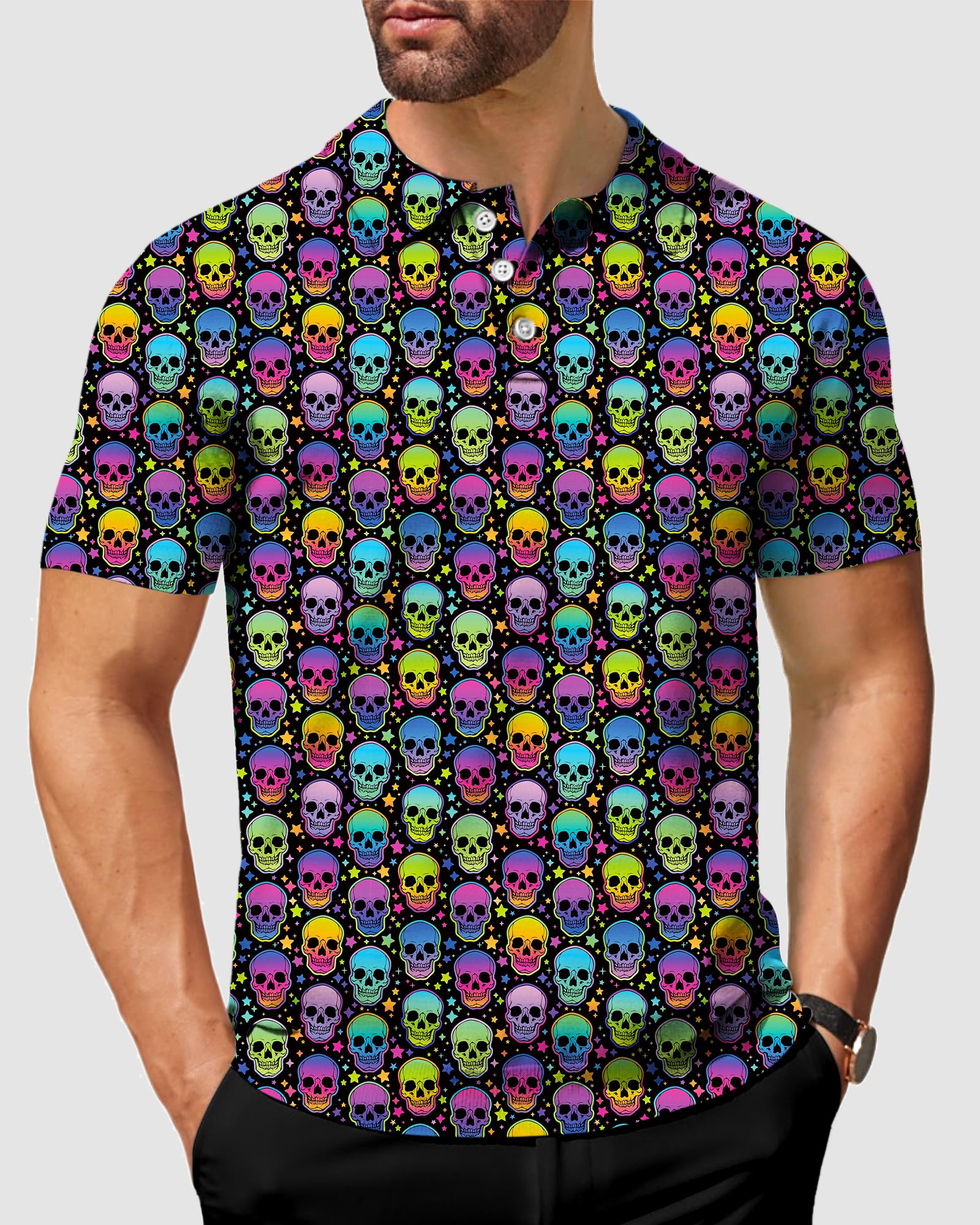 Men's Neon Skulls golf polo