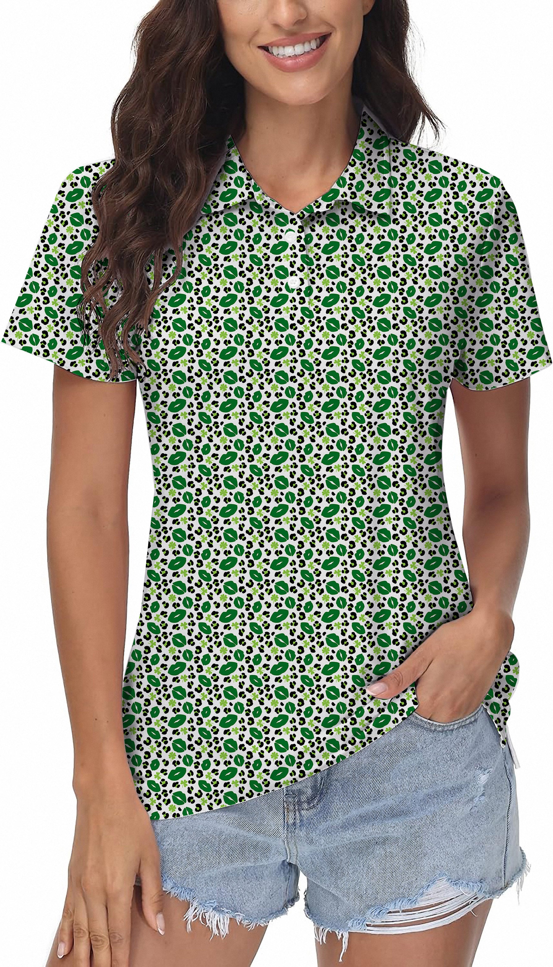 Green leopard kiss St. Patrick's Day Women's Golf Polo