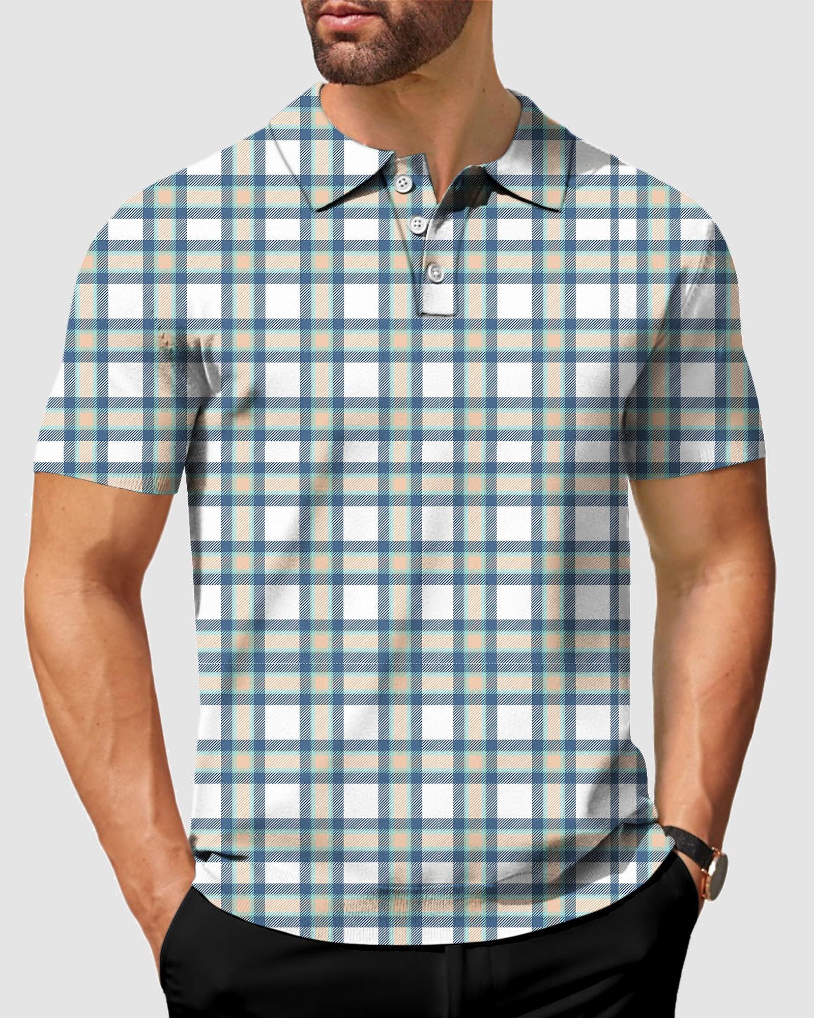 Men's grey grid golf polo