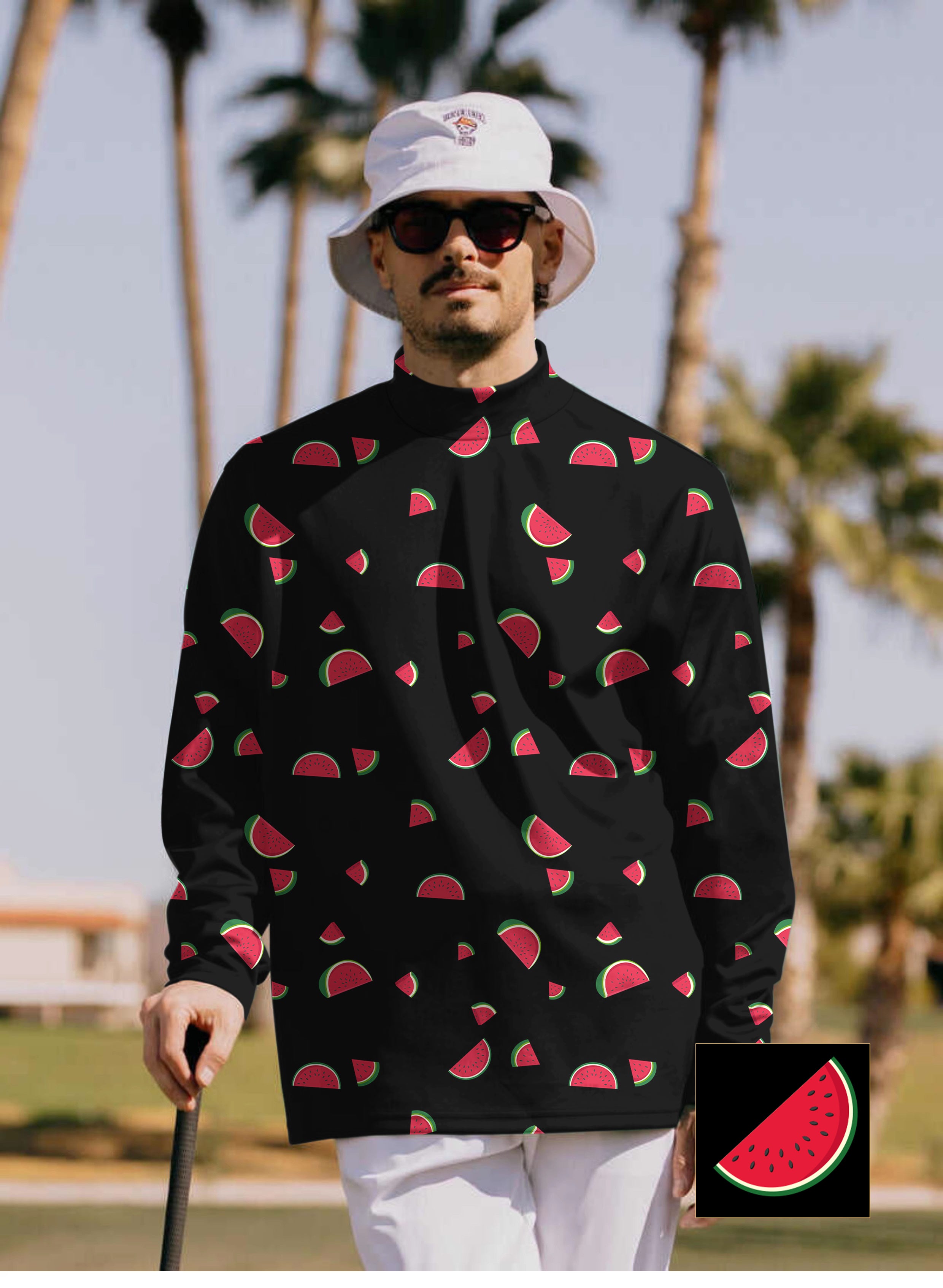 Men's Watermelon Custom The Background Color Pullover High neck Long/Short sleeve T-Shirt