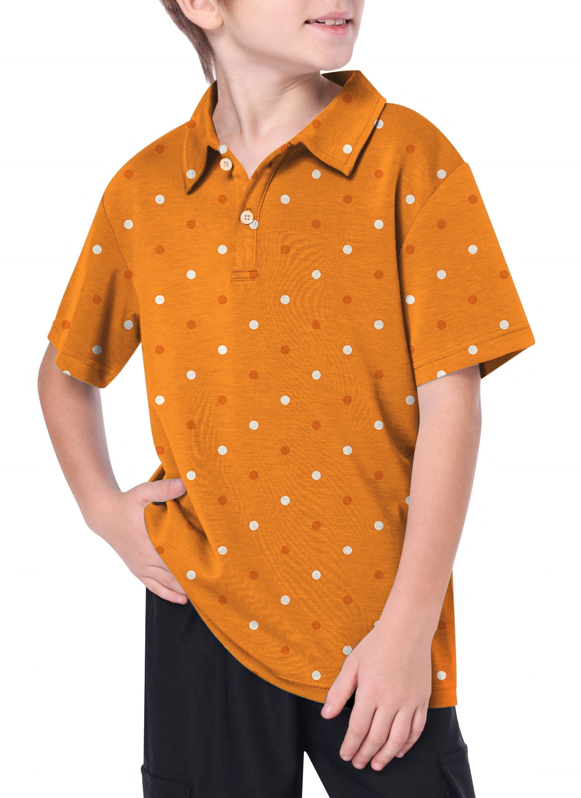 Youth Halloween yellow and white polka dots Golf Polo