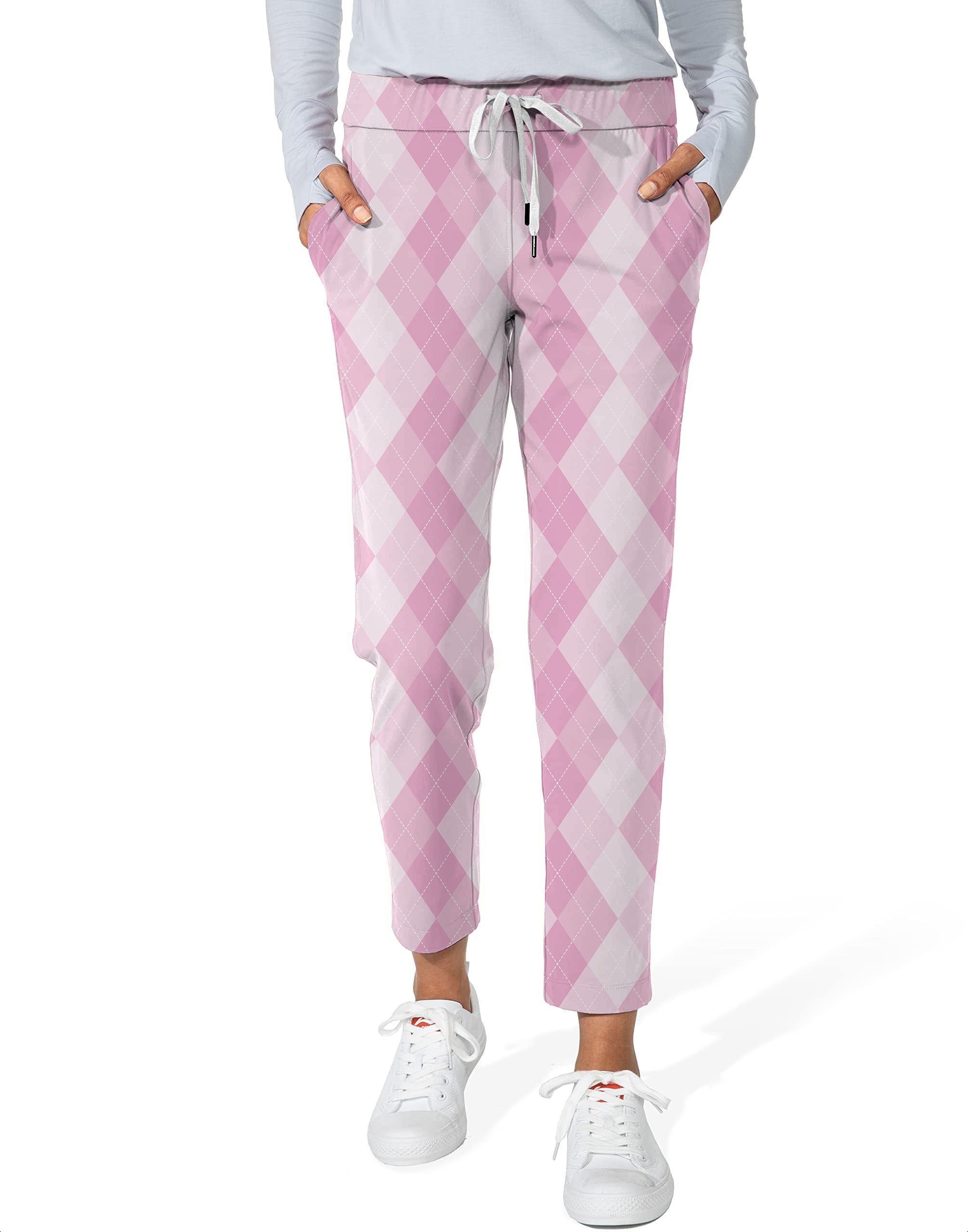 pink Argyle-Women's 7/8 Stretch Ankle Golf Pants