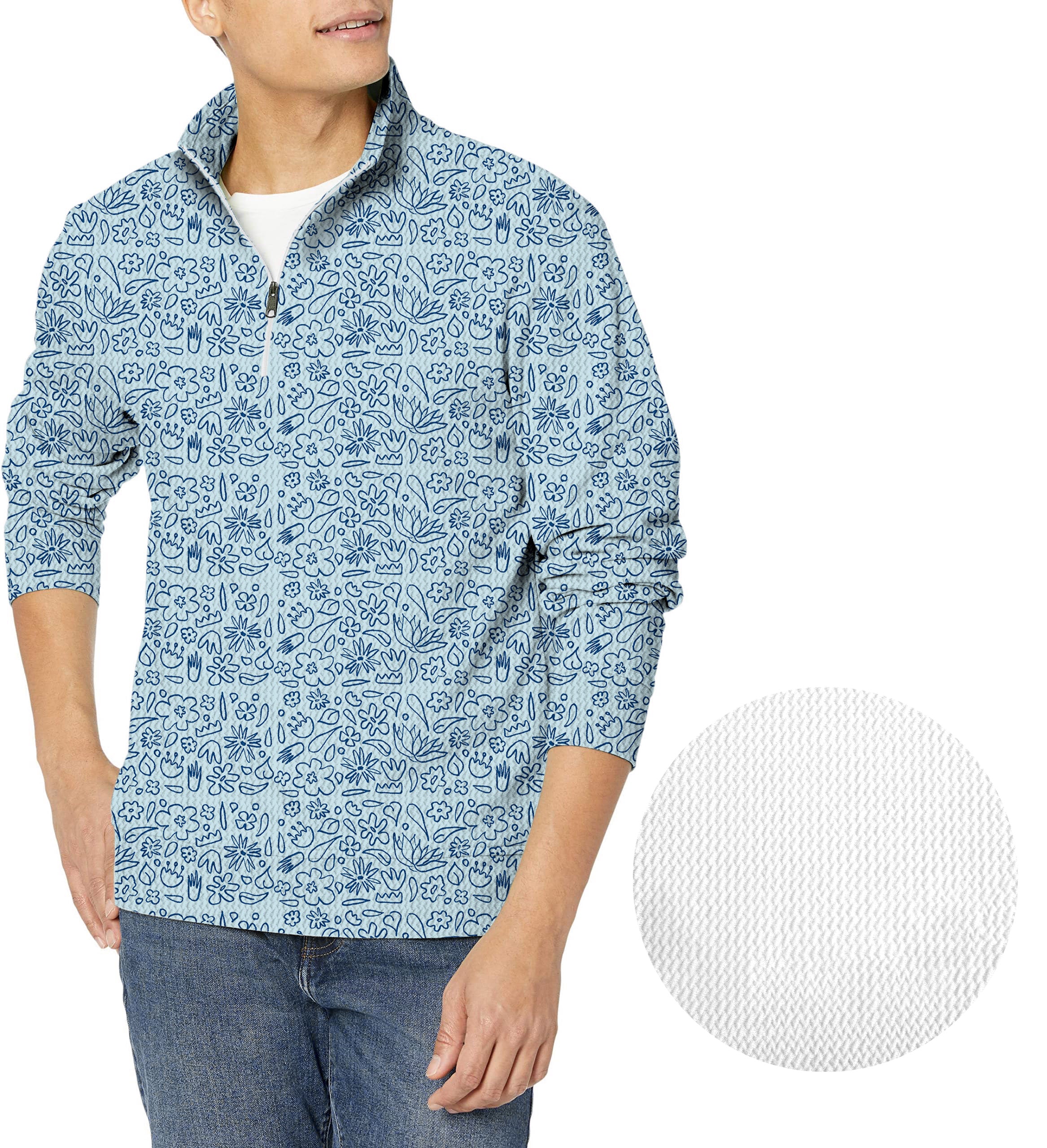 Simple Blue flower drawing Men's Golf Waffle Zipper Pullover