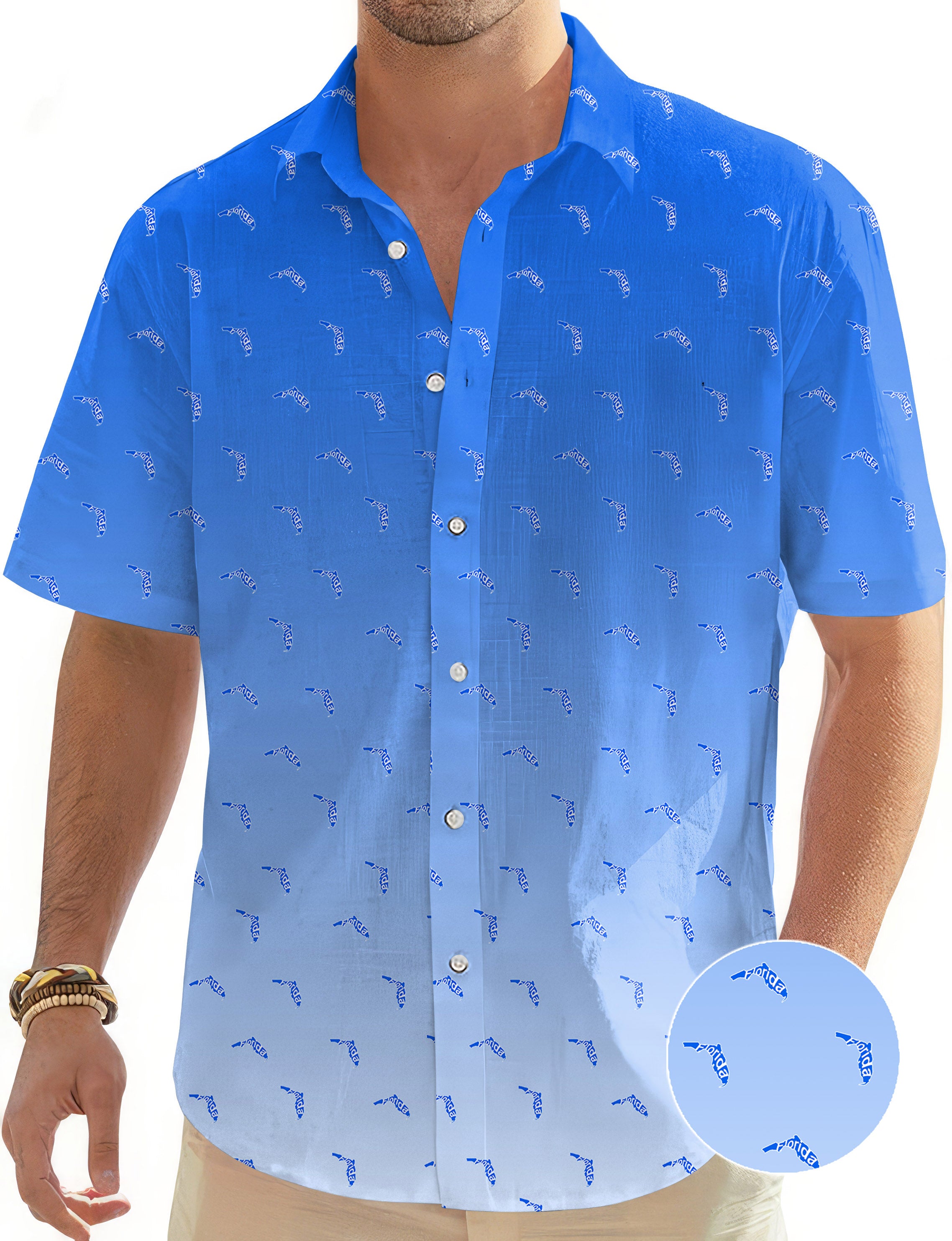Blue Florida Men's Golf Hawaiian Shirts Button Down Shirt