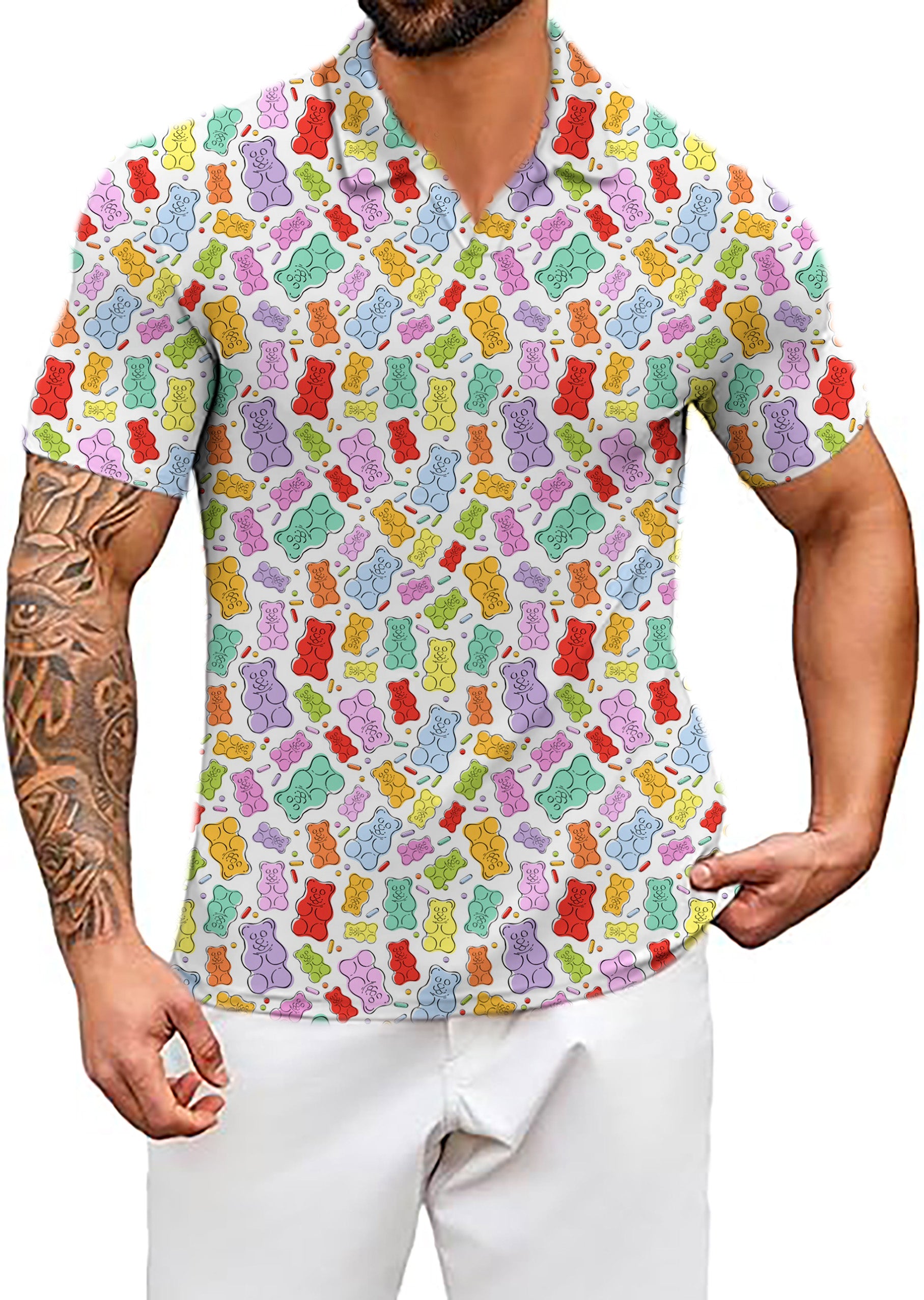 Men's Gummy Bears V Neck Golf Polo Shirts